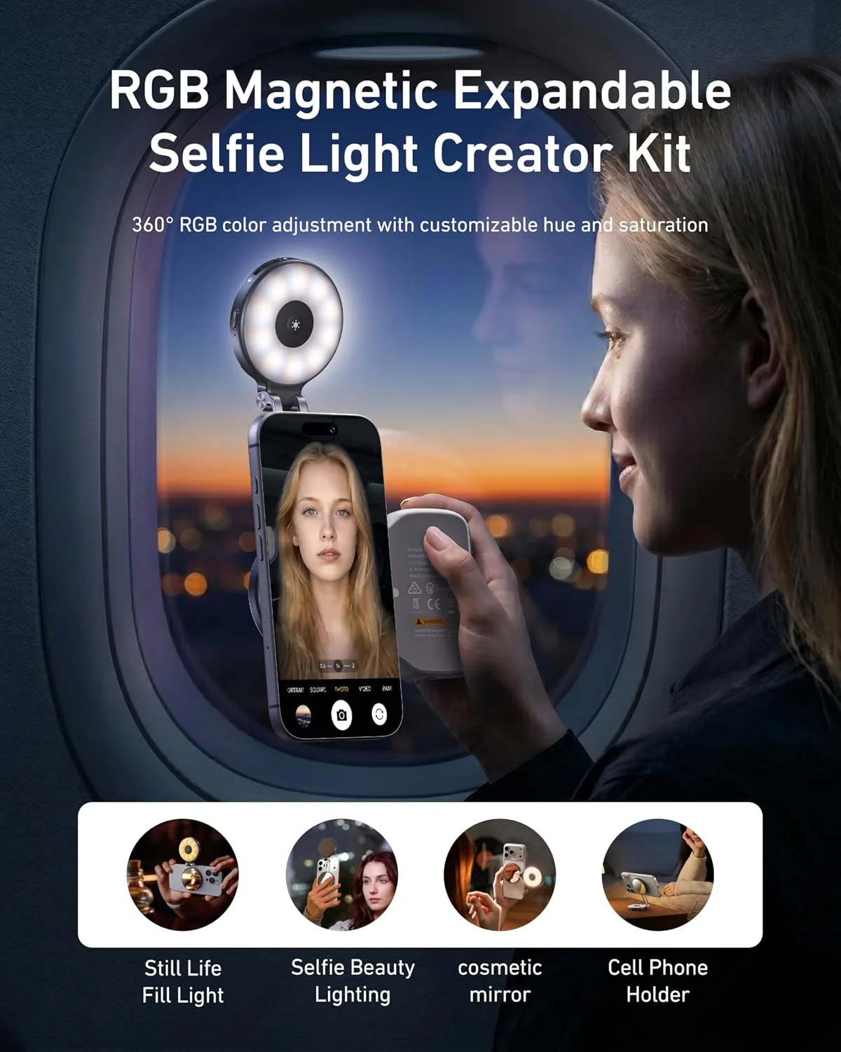 TELESIN Fun Shot Magnetic Phone Camera Grip + 4 in 1 Magnetic RGB Selfie Light(Black) Bundle Kit Compatible with iPhone Magsafe & Android, Creator Kit for Selfies/Photography/TikTok/Zoom Calls/Video