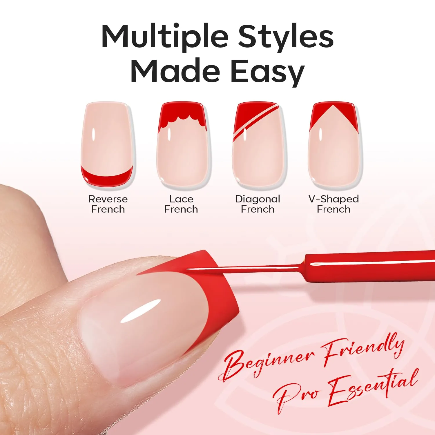 modelones Red French Tip Liner Gel Polish 15ml Built-in Fine Brush
