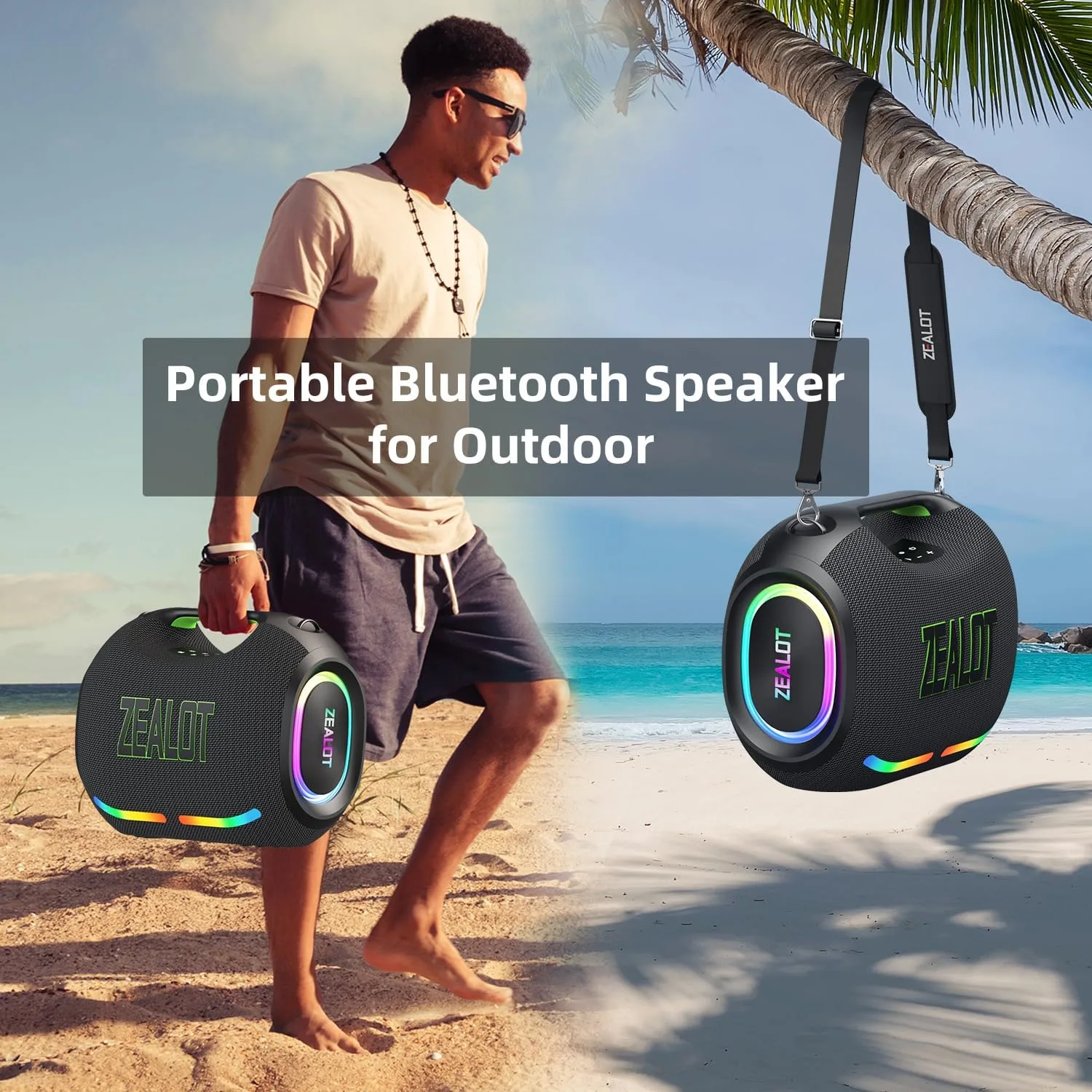 ZEALOT Loud Portable Bluetooth Speaker, 350W Max Wireless with LED Light, Dual Pairing, XBass, Bluetooth 5.3, 48000mAh, Outdoor Waterproof Speaker for Camping, Beach and Party
