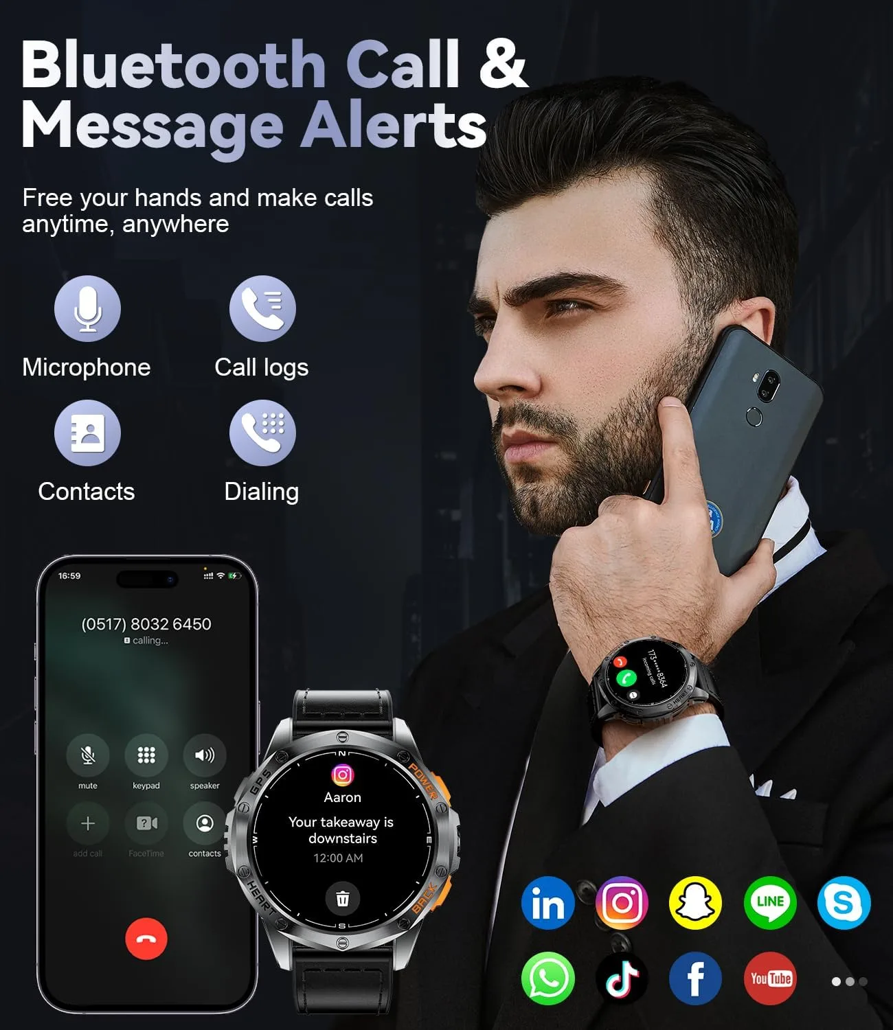 LIGE GPS Smart Watch for Men, 1.43'' AMOLED Always on Display, LED Flashlight/Compass/45 Days Battery/IP68 Waterproof Smartwatch, 100+ Sport Mode, Rugged Smart Watches for Android iOS (Black)