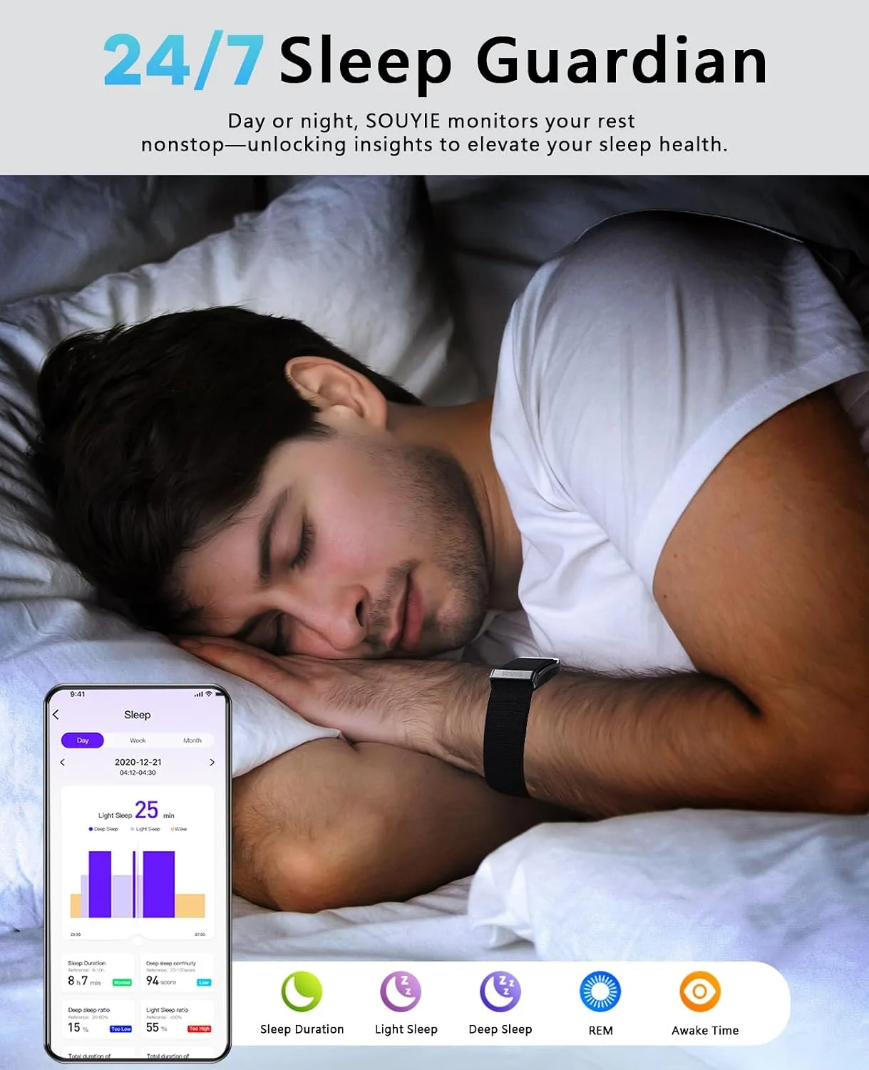 SOUYIE Smart Bracelet for Men Women, 24/7 Health Activity Fitness Trackers