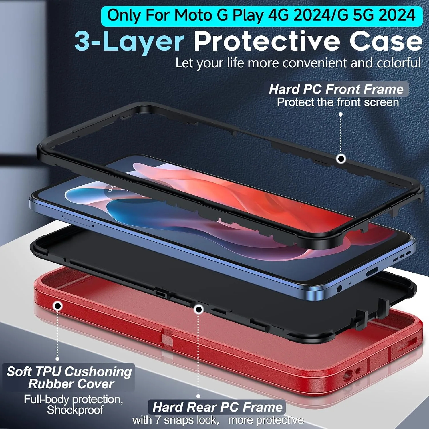 LeYi for Moto-G-2024 Phone Case: 𝗡𝗼𝘁 𝗣𝗹𝗮𝘆 Heavy Duty Protection, Red