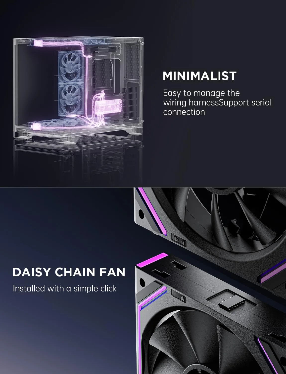 Asiahorse Dawn 120mm Case Fan, ARGB PWM 1850RPM/71CFM Airflow, Forward & Reverse Blade Design, Low Noise, Precision HDB Bearings High Performance UNI PC Fan Modular Daisy Chain