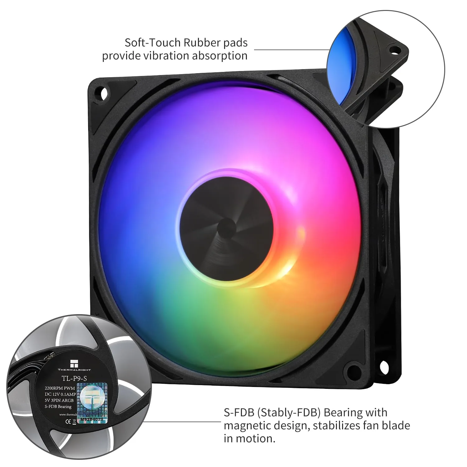 Thermalright TL-P9-S CPU Fan, Computer Case ARGB Fan Quiet 4PIN PWM PC Cooling, High Performance 92mm Silent Cooler, 2200RPM Speed, CPU Cooling(Black)