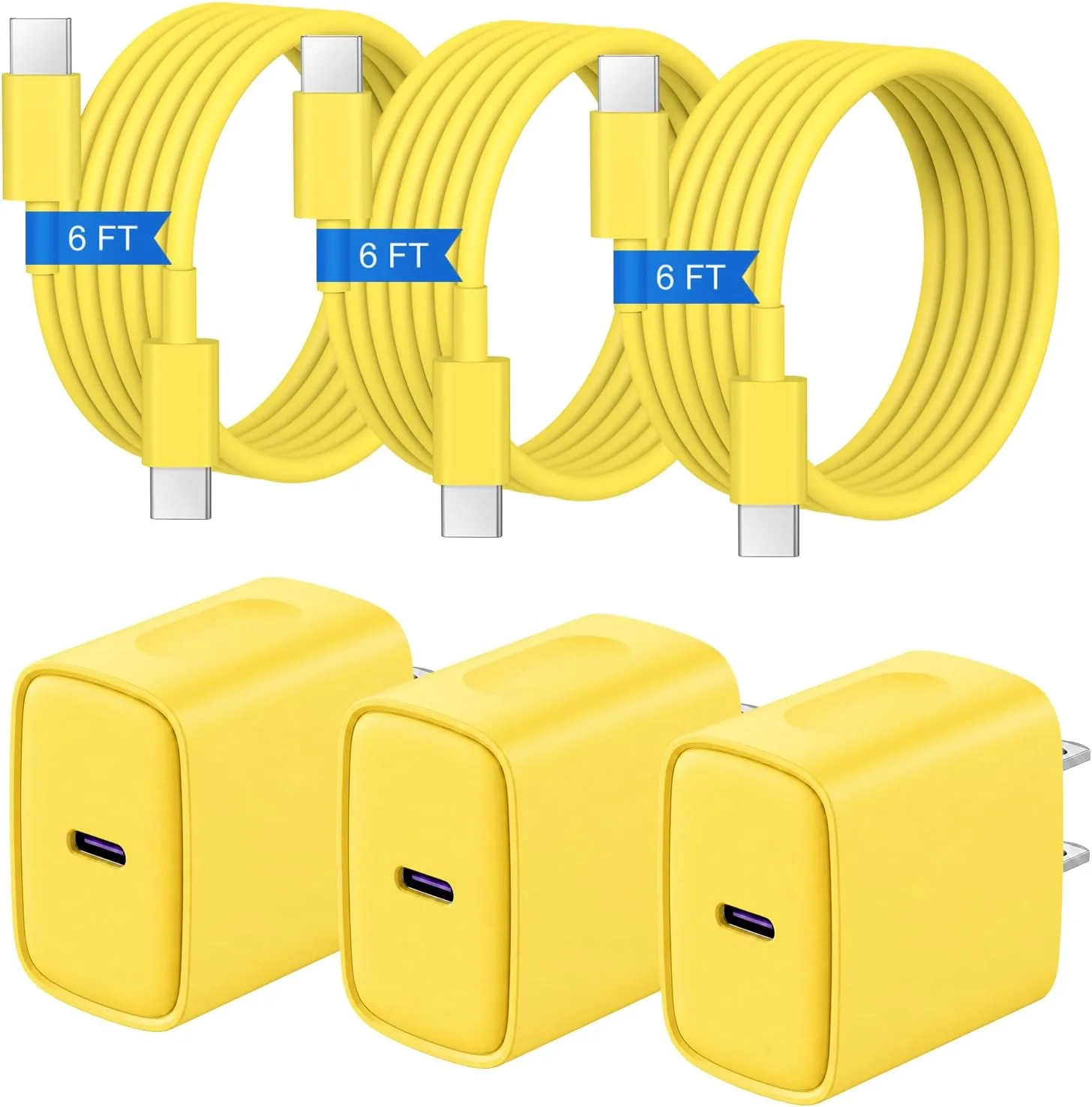 iPhone Duo Charger,iPhone 18 17 16 15 Charger Fast Charging 3+3Pack -Yellow
