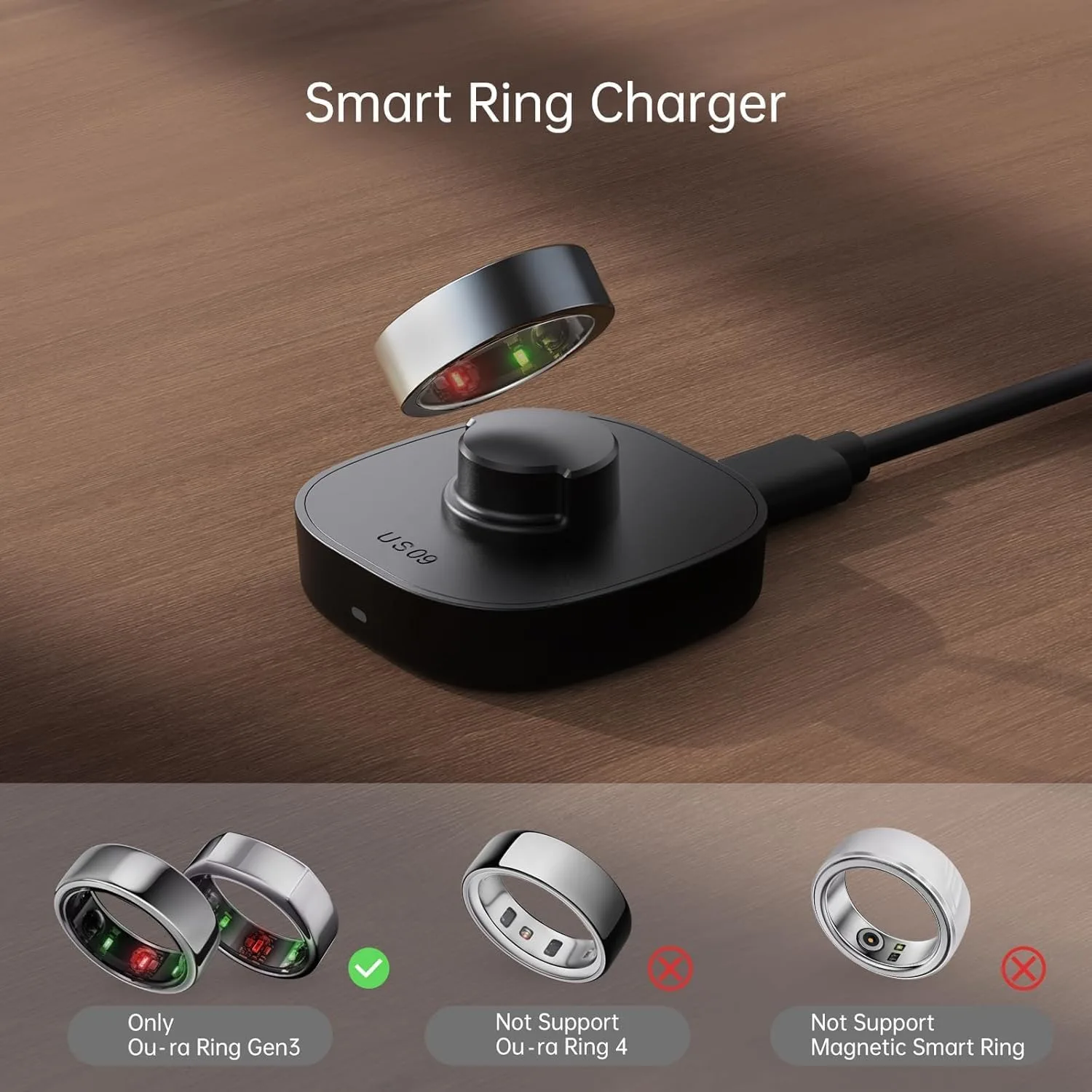 Charger Compatible with Ou-ra Ring Gen3 Size 10 - Fast Charging Dock for Gen 3 Horizon & Heritage Smart Ring, Replacement Charging Base with USB-C Cable, Portable Travel Charger