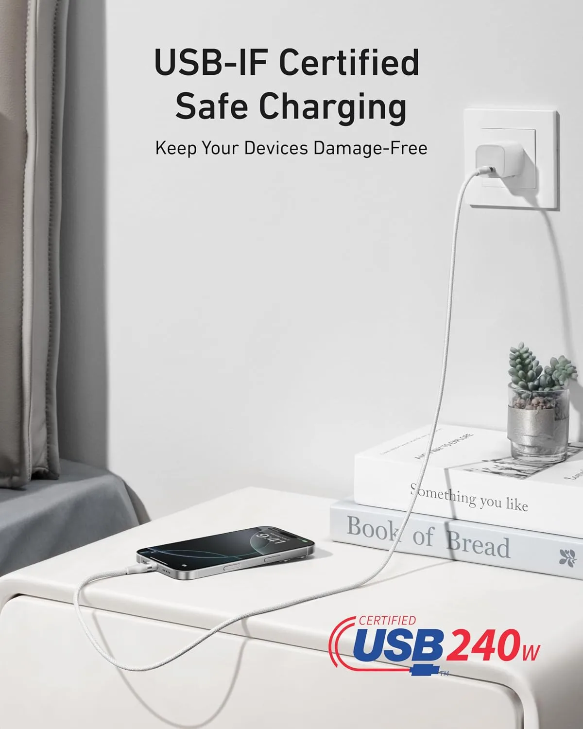 Anker Nano USB C to USB C Cable, 240W Fast Charging Cable (White, 6ft)