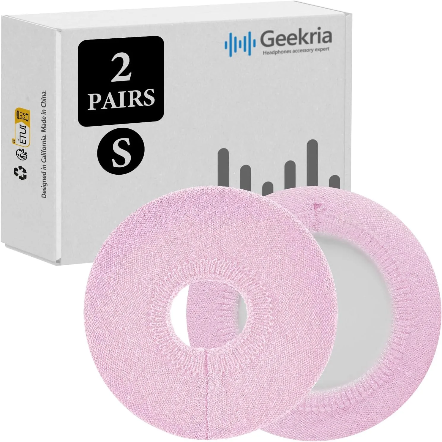 Geekria 2 Pairs Knit Headphones Ear Covers - Product Safety Certified - Washable & Stretchable Sanitary Earcup Protectors for On-Ear Headsets, Sweat Pads for Gym, Meeting (Size S/Pink)