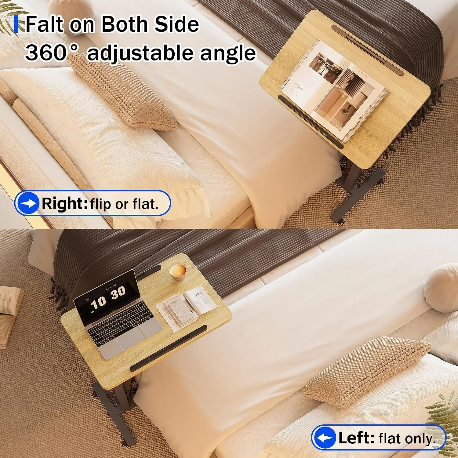 LINGMI Laptop Table Mobile Adjustable Height Portable Desk Notebook Swivel PC Computer Rolling Desk with Wheels, Laptop Stand for Couch Bedside Hospital Bed Table