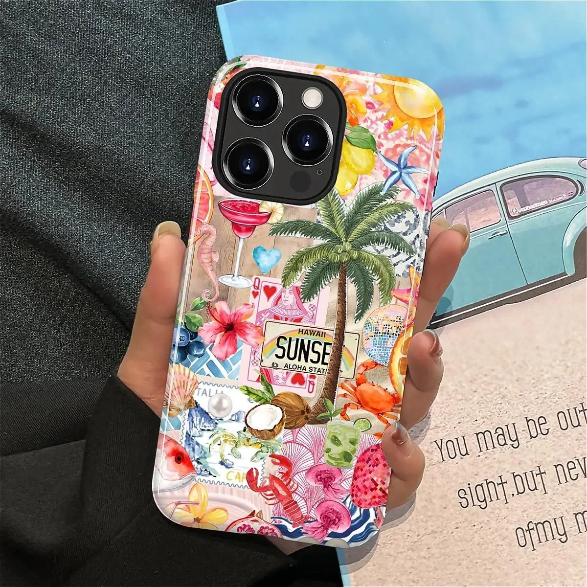 DAIZAG Case for iPhone 12 Pro Max,Mixed 2 Layer Design Shockproof Soft TPU Ddouble Protection Phone Case for iPhone 12 Pro Max-Aesthetic Summer Beach