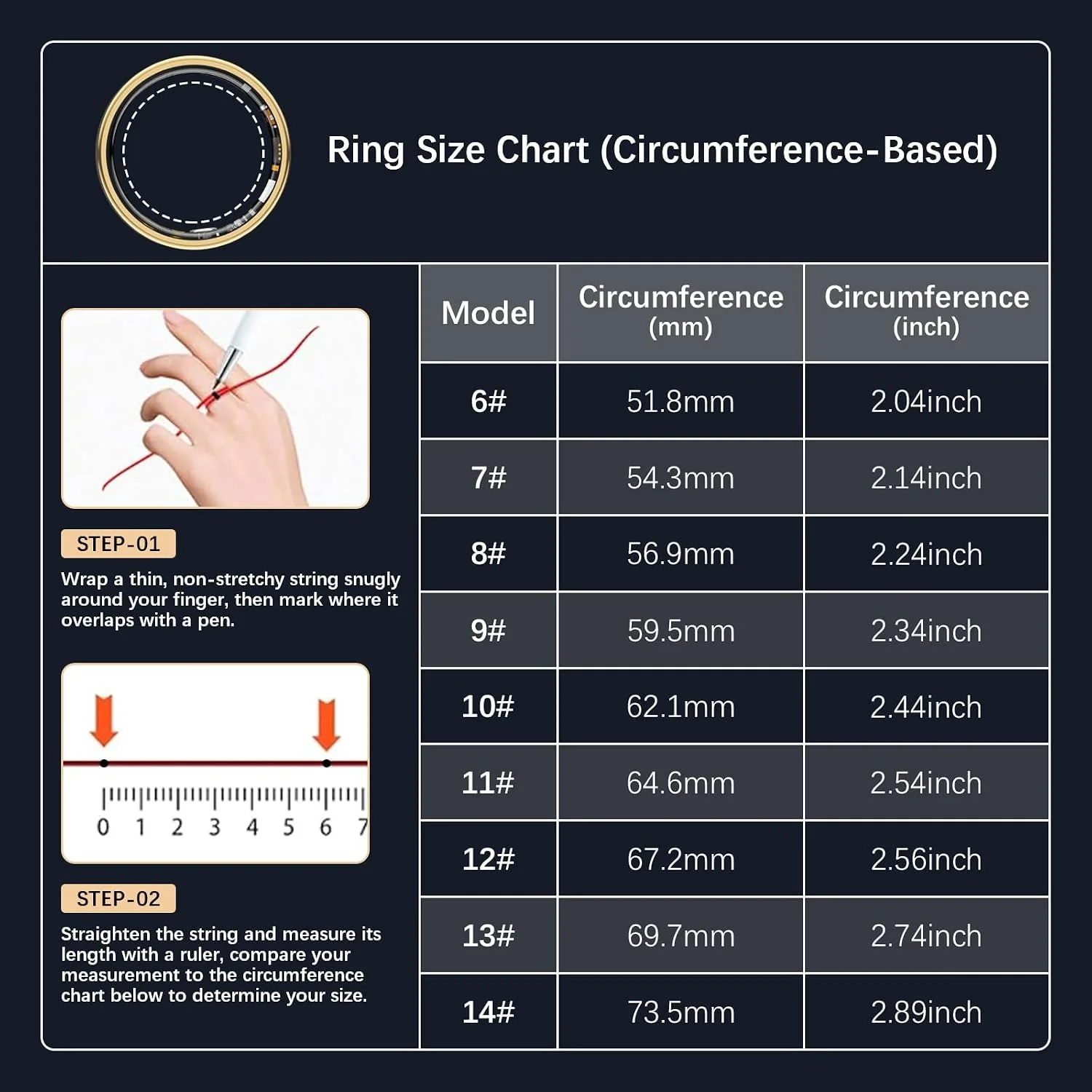 Smart Rings for Women Men, Fitness Ring with Heart Rate, Blood Oxygen, HRV, Stress, Sleep Tracker, Step Tracker, No Subscription Fee, lP68 Waterproof Smart Ring for iPhone & Android (Gold, 11#)