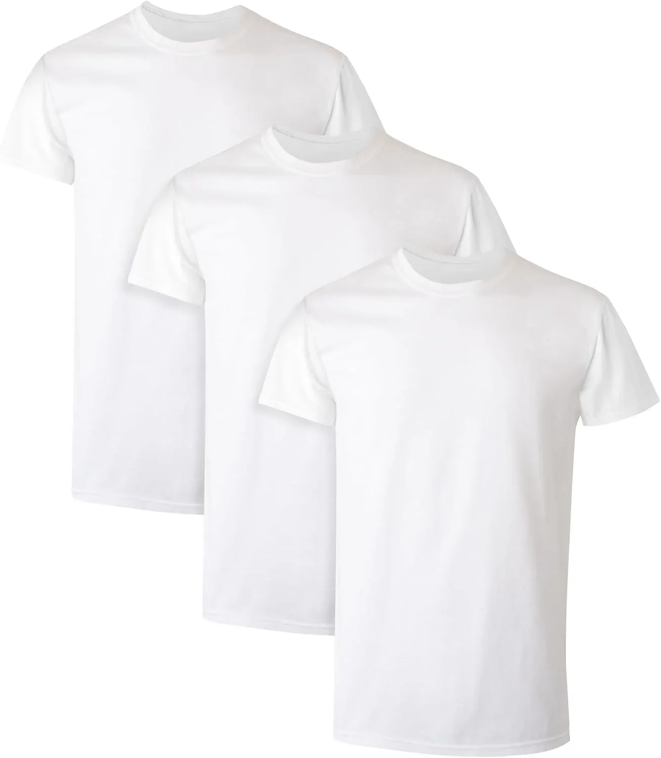 Hanes Mens Cotton, Moisture-wicking Crew Tee Undershirts, Multi-packs, White - 3 Pack, Large US