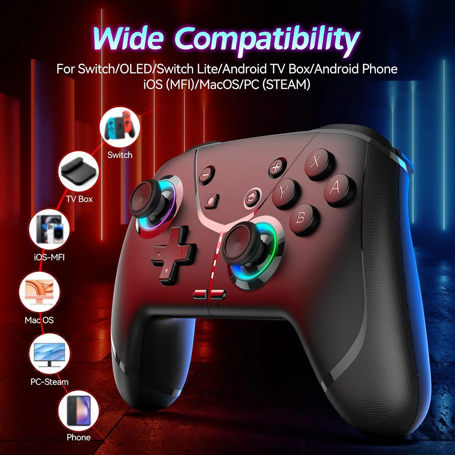 Switch Controller, Wireless Pro Controller for Nintendo Switch 2/Switch/Lite/OLED, Bluetooth controllers Compatible with iPhone/Mac/iPad/iOS/Android/Phone/PC/Steam and TV with Programming/RGB4/Vibration / 3 Turbo Modes/6-Axis/Motion(Black Pro)
