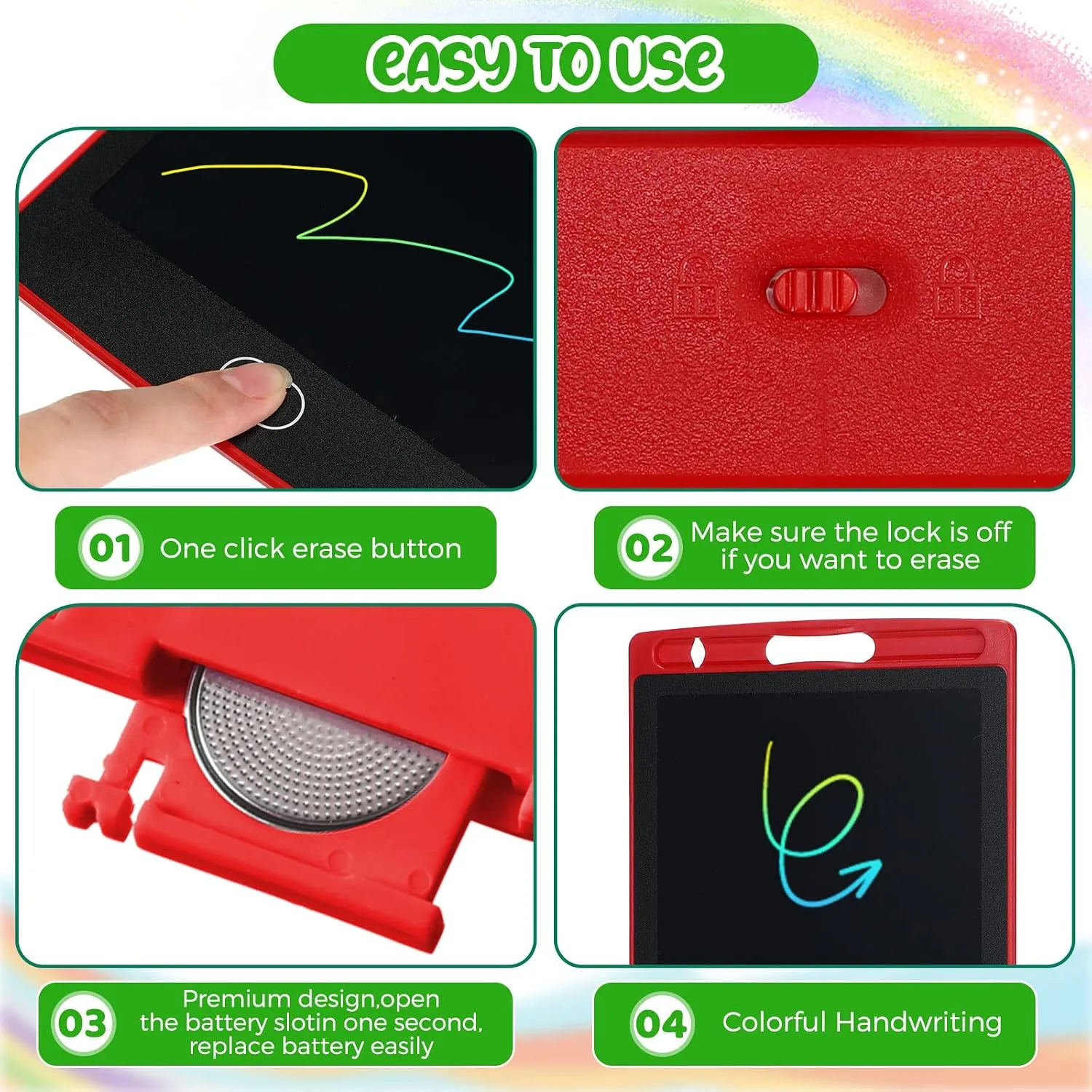 Zhehao 48 Pcs 8.5 Inch LCD Writing Tablet for Kids, Blue,Red,Green,Pink