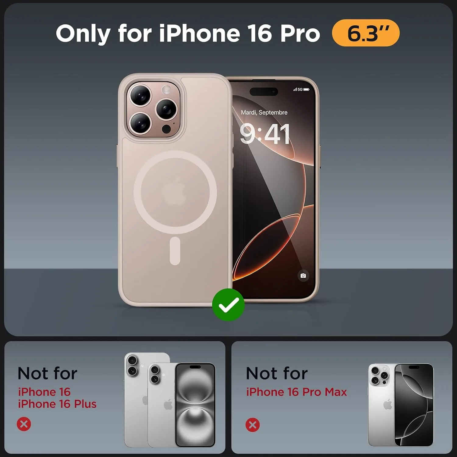 Miracase for iPhone 16 Pro Matte Series Case, Magnetic, Desert Gold