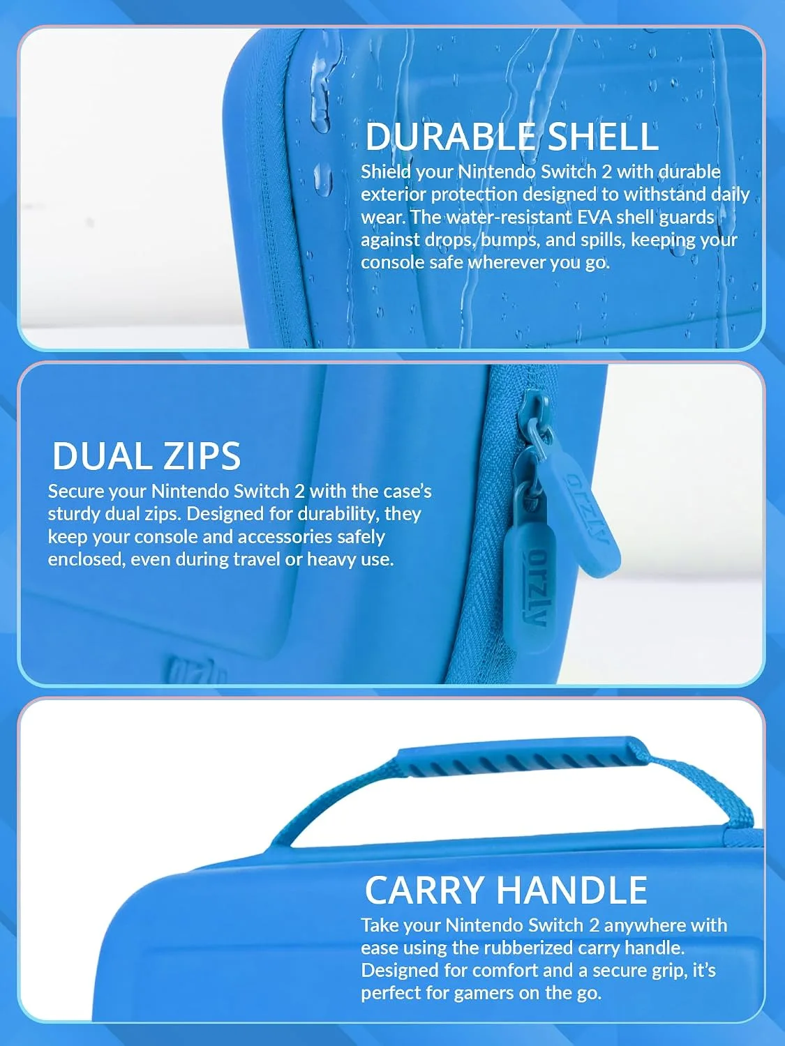 Orzly Case Compatible with Nintendo Switch 2 – Protective Travel Carry Case with Screen Padding, Game Card & microSD Slots, Zipped & Open Pockets for Accessories – 7.9" Gift Boxed