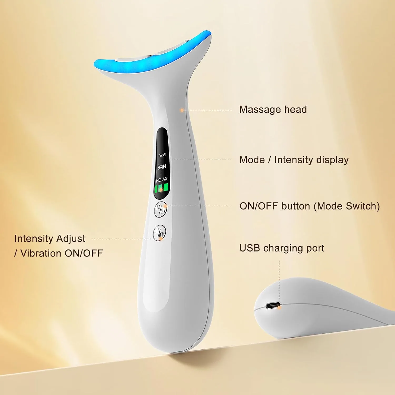 Portable Neck Facial Massager, Constant Temperature Heat & Vibration, USB Rechargeable 3 Speeds, Relieve Fatigue, Accelerate Skincare Absorption