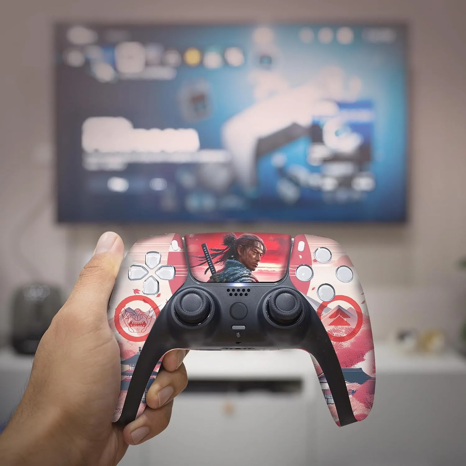 Ghost of Tshushiima Custom PS-5 Controller Wireless compatible with Play-Station 5 Console by BCB Controllers | Proudly Customized in USA with Permanent HYDRO-DIP Print(NOT JUST A SKIN)(MODDED)