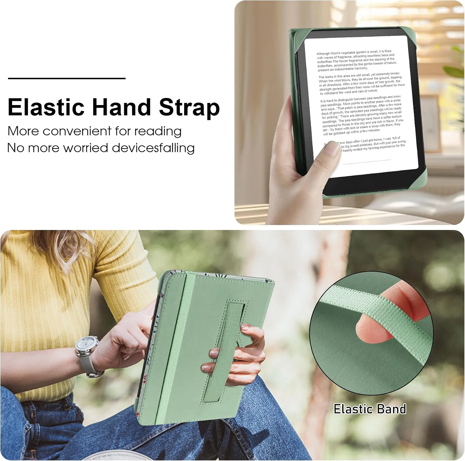 HoYiXi Universal Case for 6 inch Kindle eReader Compatible with Paperwhite(2015/2018)/Pocketbook and Tolino/Kobo Clara HD,6" eReader Protective Case Cover Elastic Rope,White Flowers