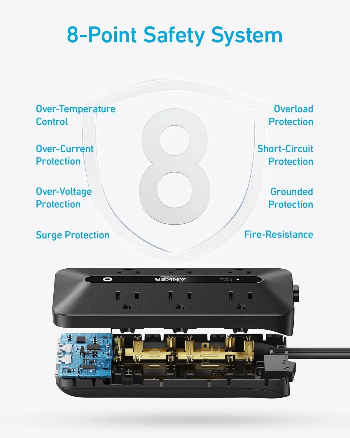 Anker Power Strip with 300J Surge Protector, 5ft Outlet Extender, 20W, 6AC