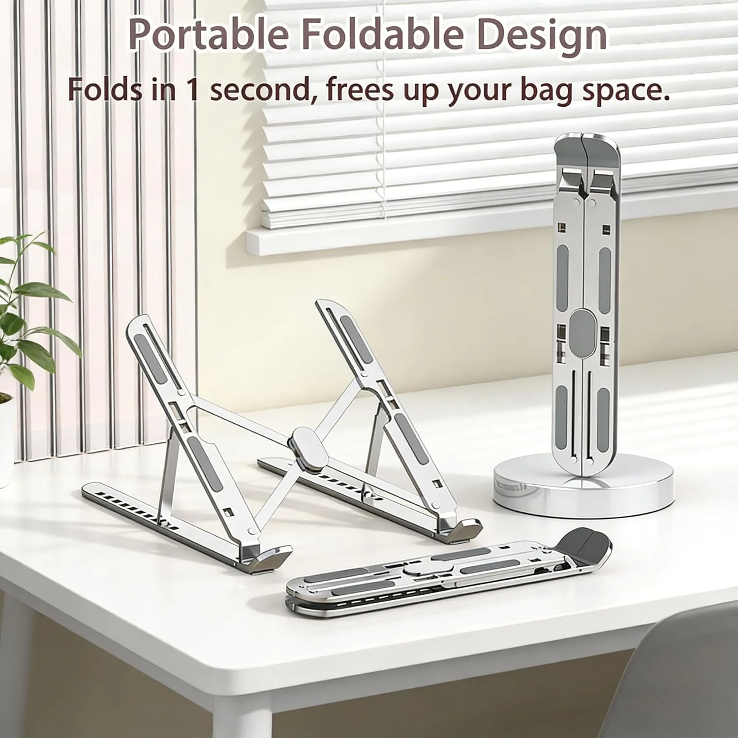 Ergonomic Foldable Computer Stand, 10-Level Height Adjustable Aluminum Laptop Stand, Compatible with 17.3 Inch Laptops, Tablets & Drawing Tablets, for MacBook, HP, Lenovo, Dell (Silver)