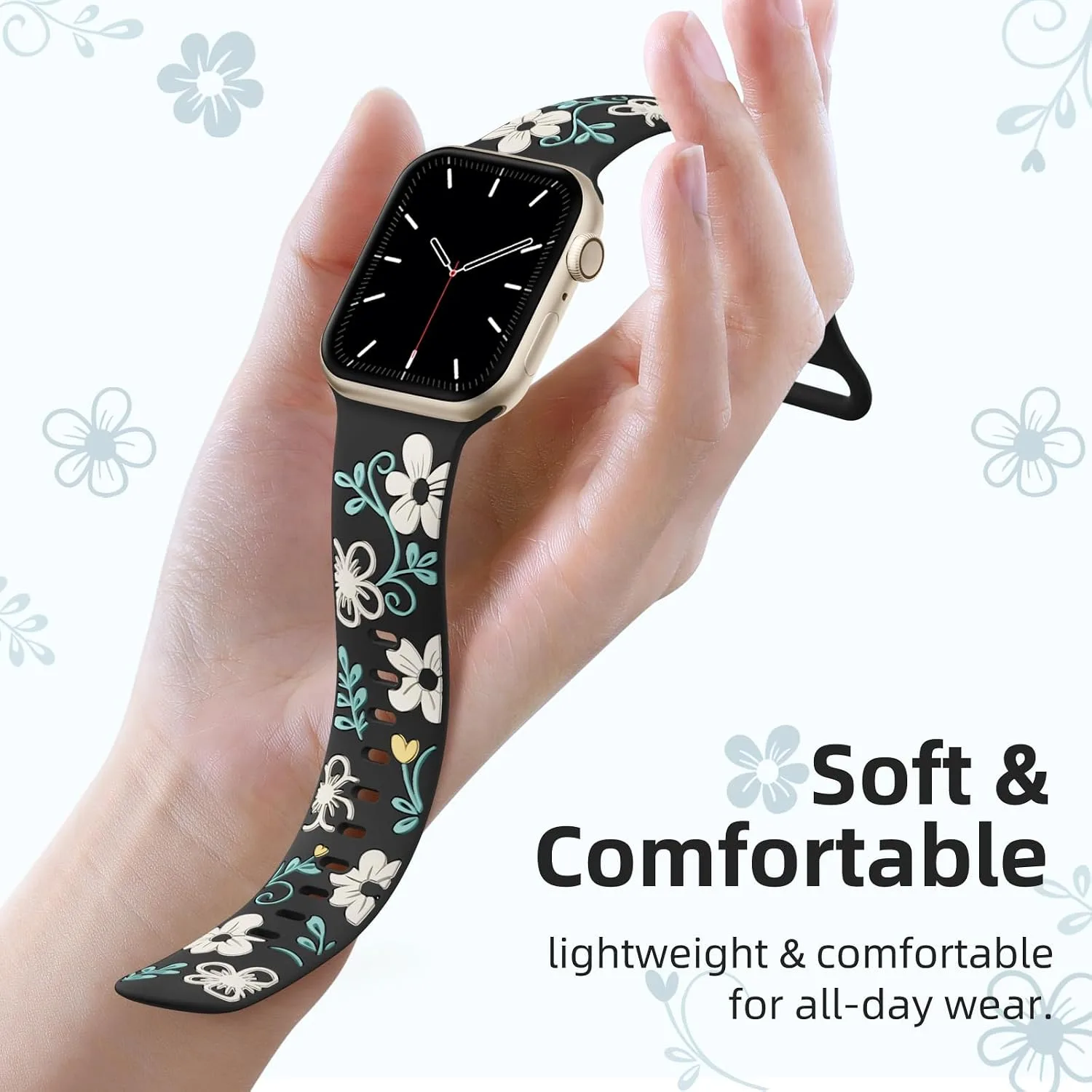 Witzon Floral Silicone Band Compatible with Apple Watch Bands For Women