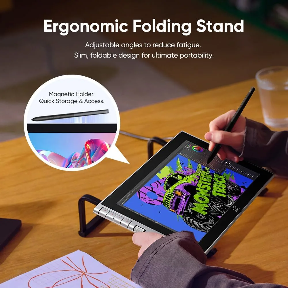 XPPen Artist 12 3rd 11.9" Drawing Tablet with Screen - 16K Pressure X4 Smart Chip Magnetic Stylus, Full-Laminated Anti-Glare Etched Glass, One-Cable Connection, for Beginner Art Learning (Silver)