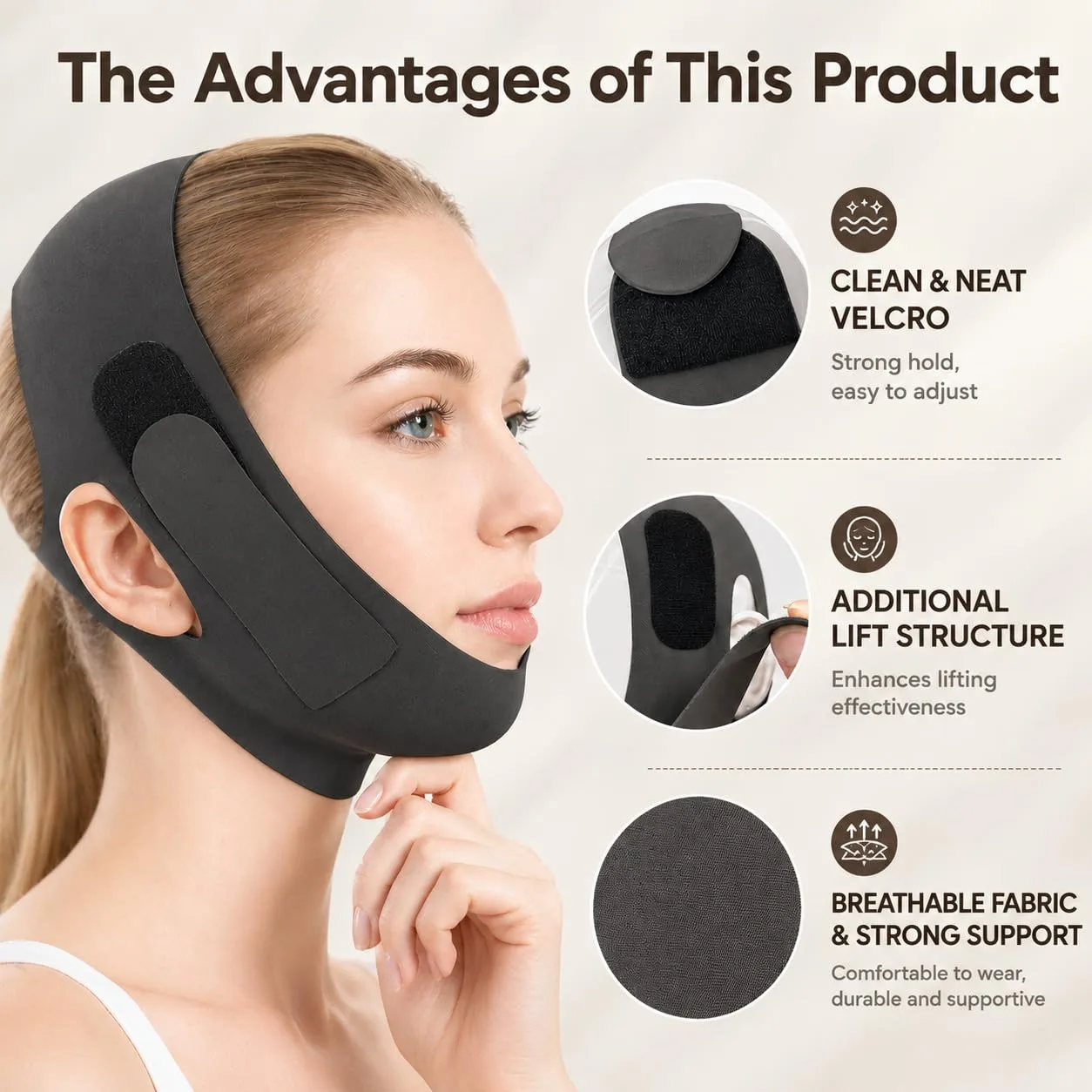 V Line Lifting Mask Chin Strap for Sleeping, Face Lifting Strap, Chin Strap, V Line Mask, Jawline Shaper, Jaw Strap, Double Chin Reducer, Face Lift Tape & Snoring Solution (Black)