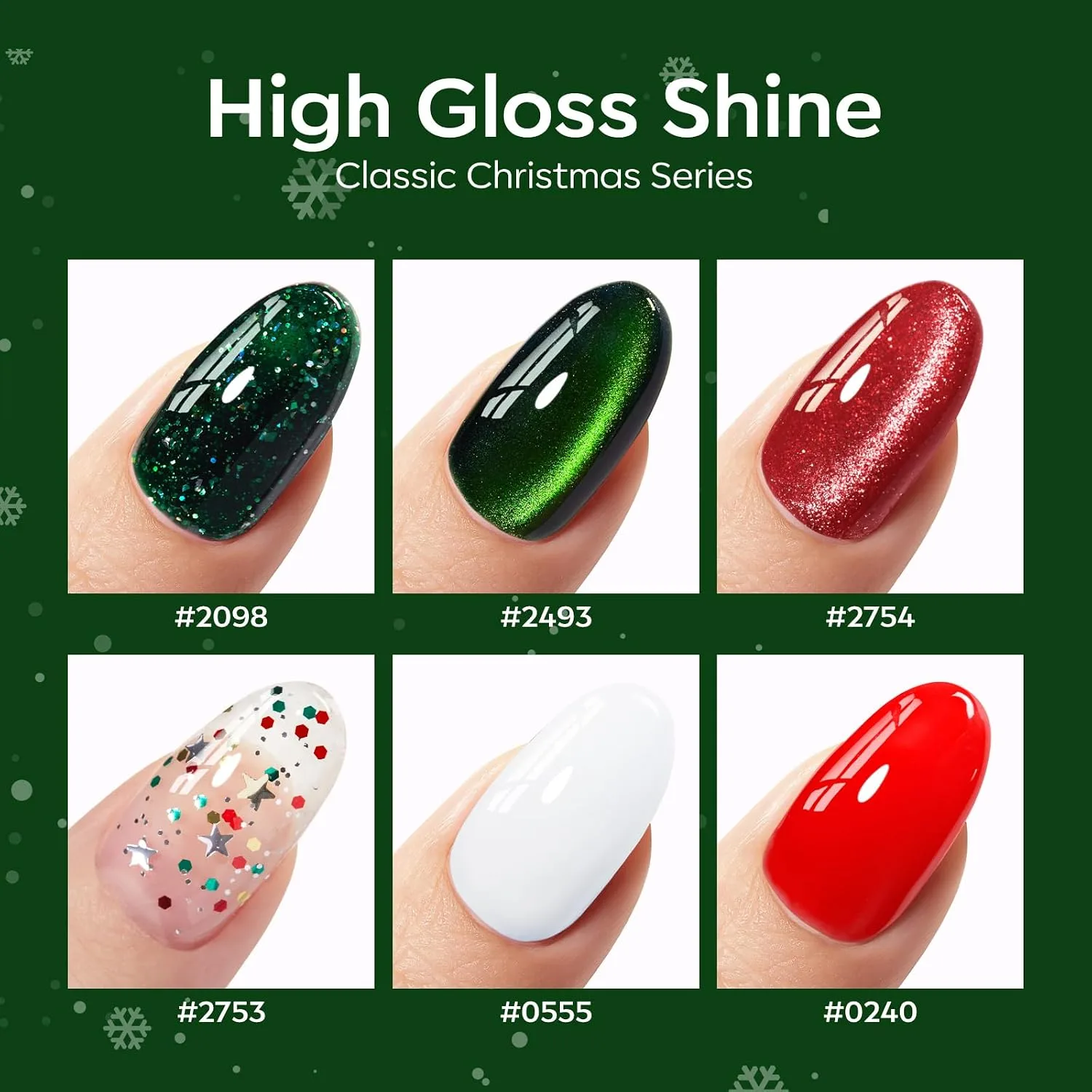modelones Cat Eye Gel Nail Polish Set Glitter 6Colors Red Dark Green White