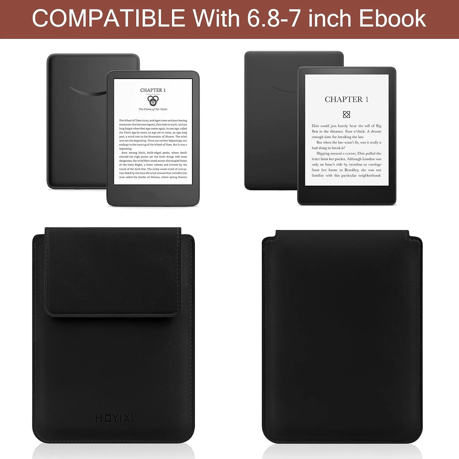 HoYiXi Universal Sleeve Case for 6.8",7" Paperwhite/Colorsoft/Signature Edition 2025 & 2021 Compatible 6.8" Kobo Clara HD/Pocketbook/Tolino Protective Case for 6.8'' 7'' ebook Reader, Black