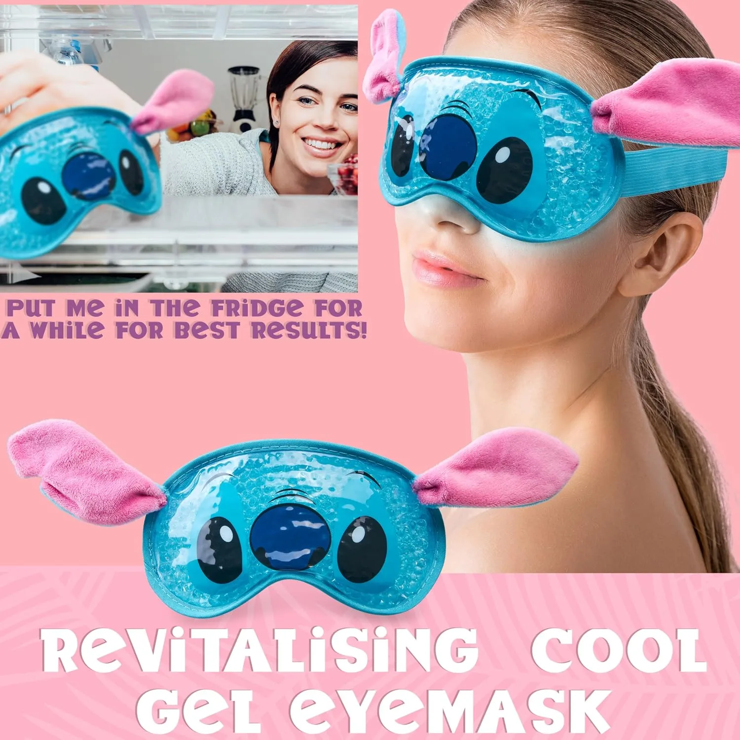 Disney Stitch Beauty Accessories Set with Cooling Eye Mask Gel Eye Pads Fluffy Skincare Headband Hair Claw Clip Relaxing Beauty Gifts for Women (Blue)