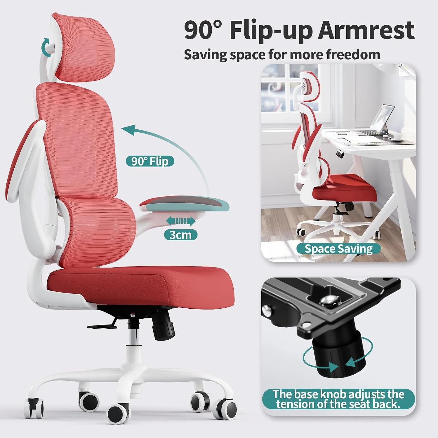 TRALT Office Chair Ergonomic Desk Chair with Lumbar Support Red, 1