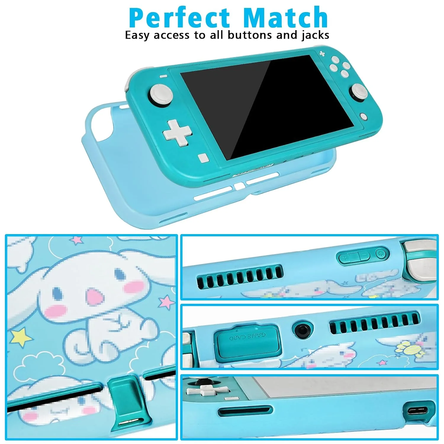 TIKOdirect Carrying Case for Switch Lite, Pretty Shockproof Portable Travel Bag with Soft Protective Cover, Screen Protectors, Cute Thumb Grips Caps and Game Card Case, Blue