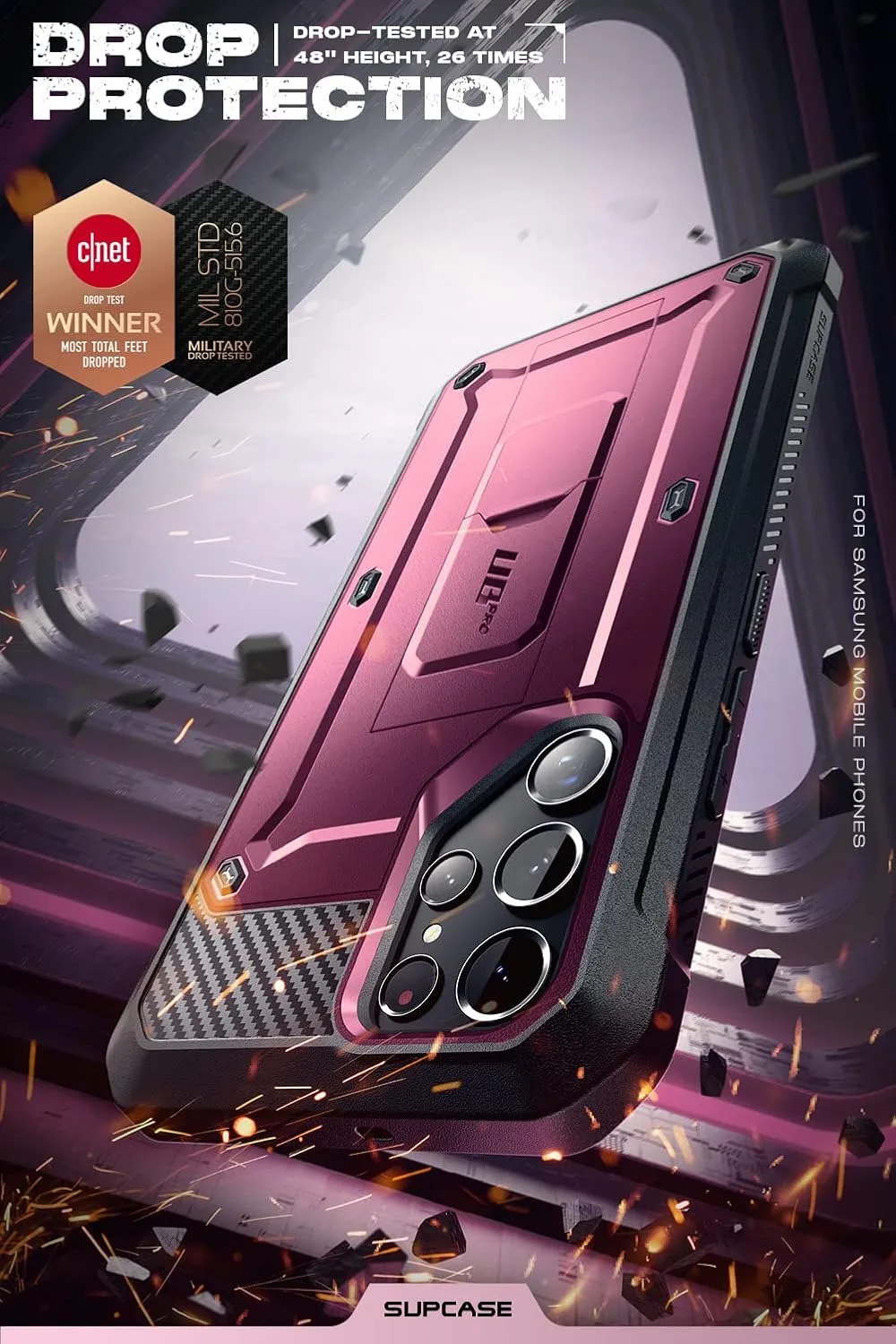 SUPCASE for Galaxy S22 Ultra Case with Built-in Screen Protector, Wine