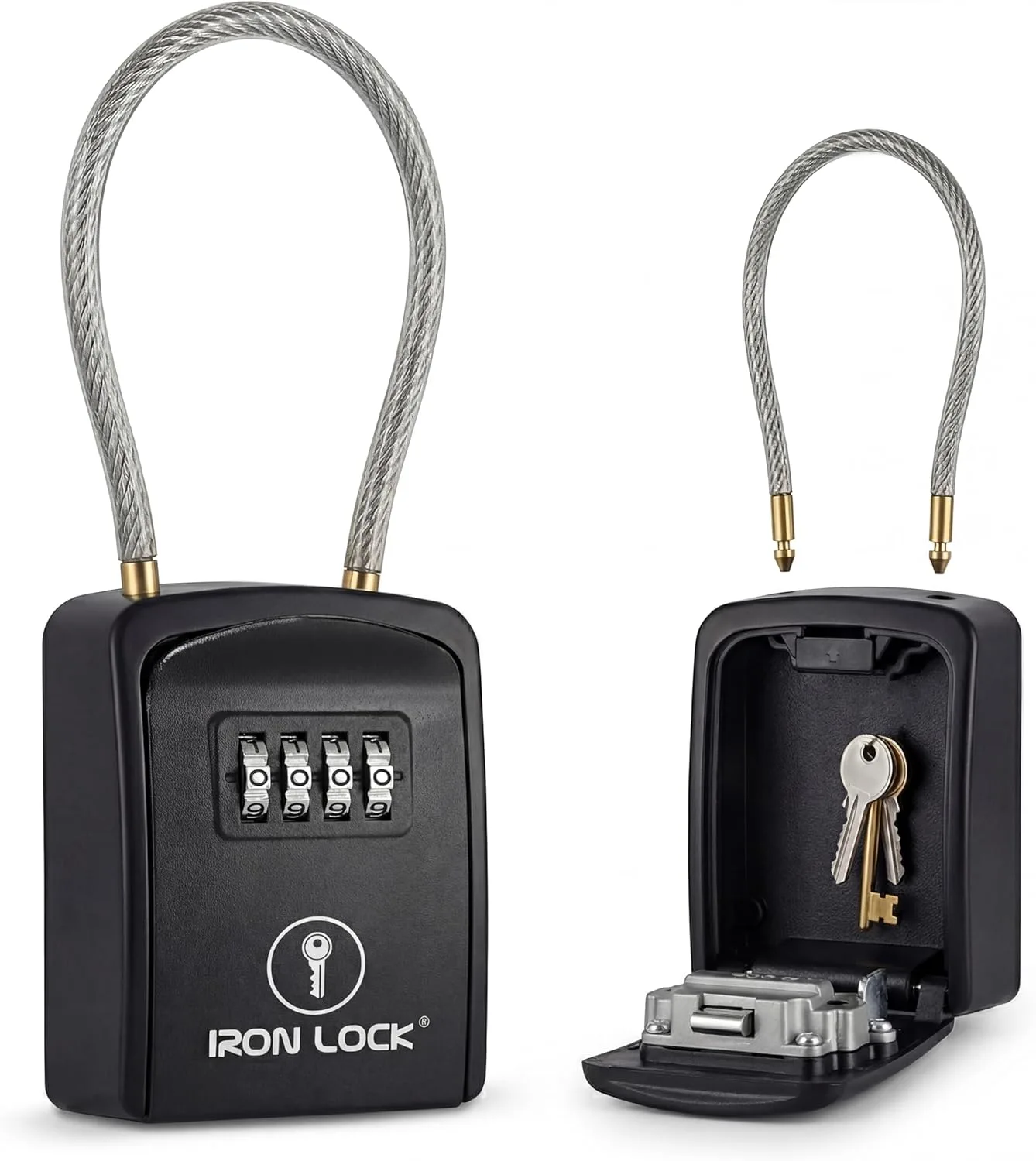 Iron Lock® Key Lock Box with Code, Portable Cable Shackle (Small, Black)
