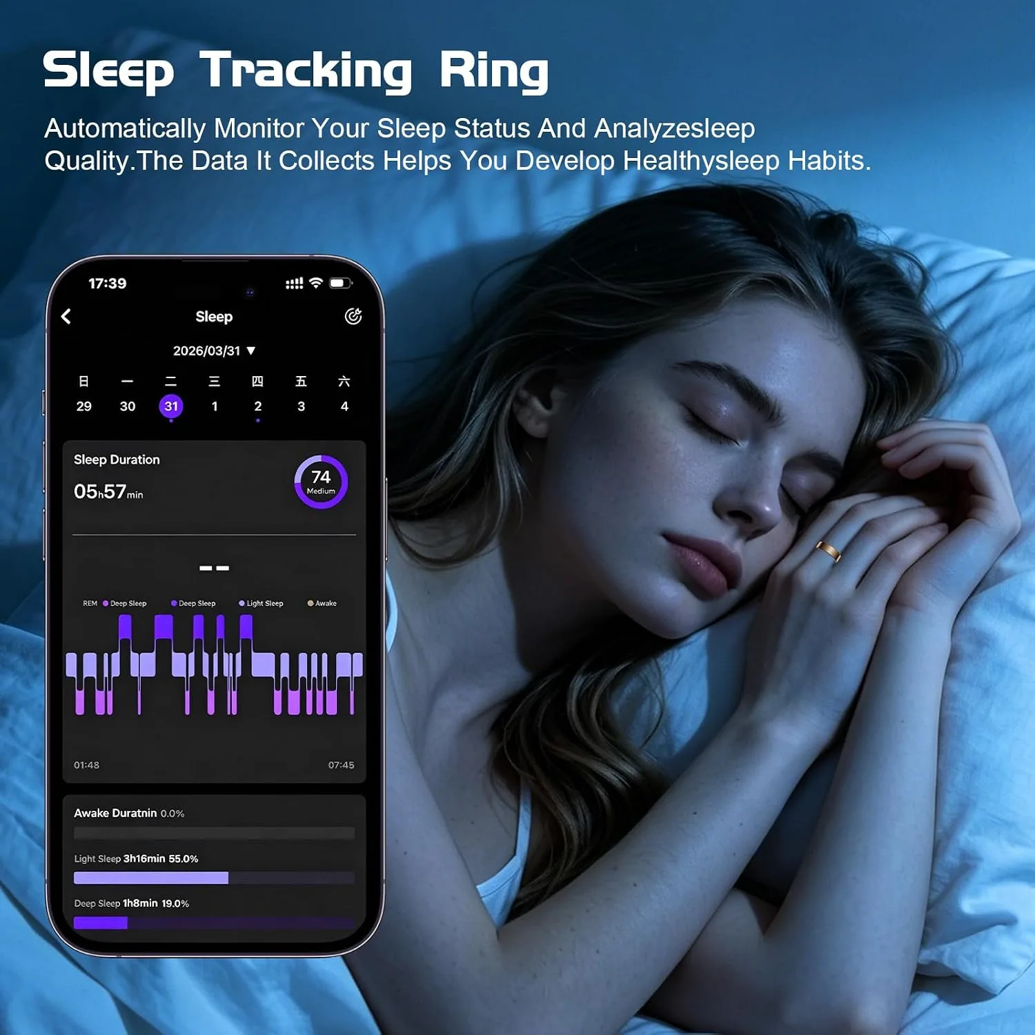 Smart Ring Health Tracker for Women & Men, Sleep & Heart Rate Monitor, IP68 Waterproof Fitness Tracker, No Subscription Fee, iOS & Android Compatible (Rose Gold, 11)
