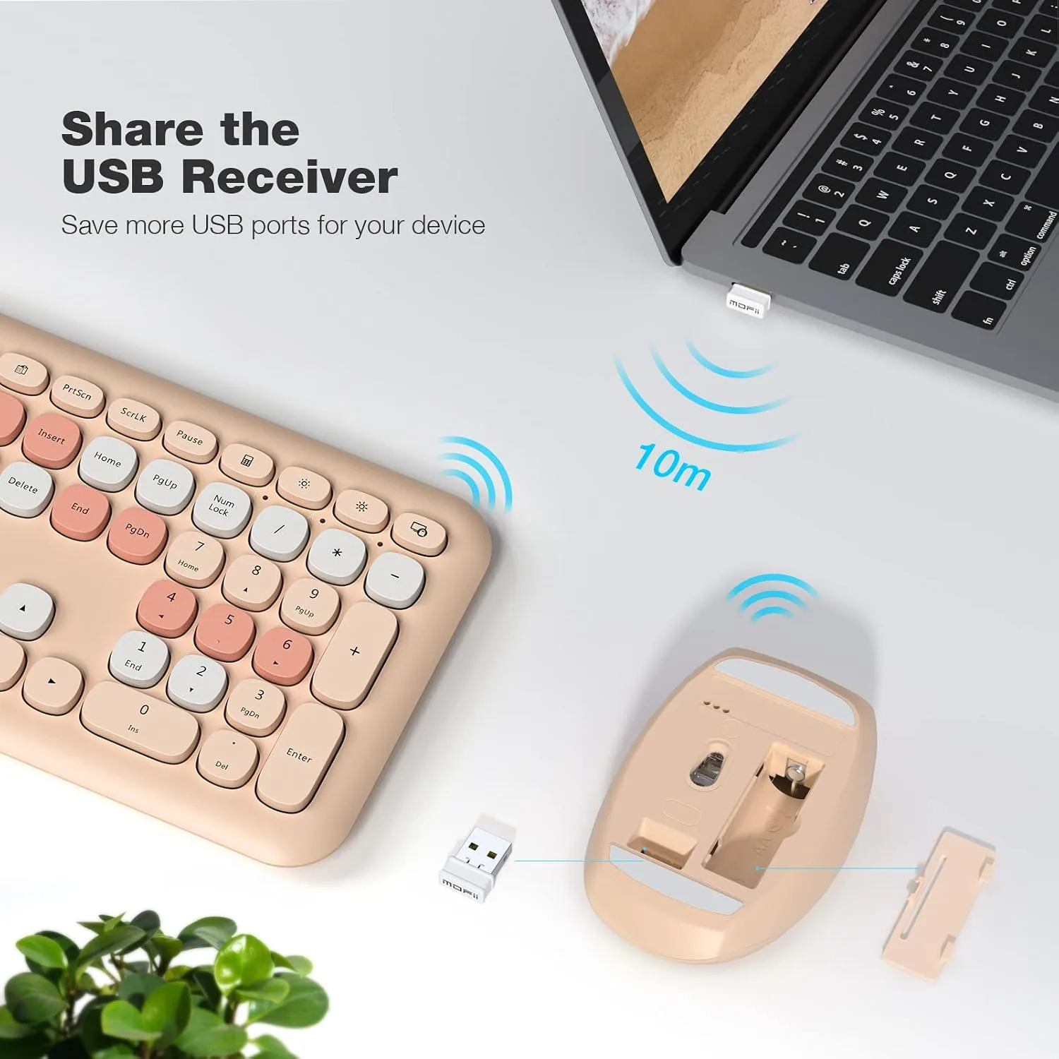 MOFII Wireless Keyboard Mouse Combo, Colorful Compact Full Size Wireless Keyboard and Mouse Set 2.4G Ultra-Thin Sleek Design for Windows, Computer, Desktop, PC, Notebook- Milk Tea Colorful