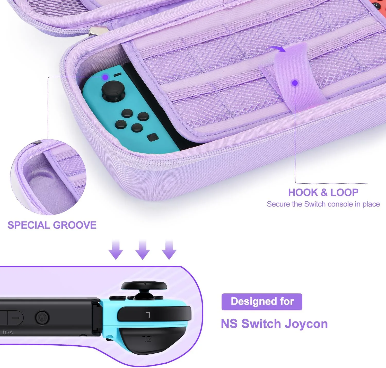 innoAura Switch Case 19-in-1 Bundle for NS Switch (2017), with Carrying Case, Game Organizer, Screen Protector, Stand and Thumb Grips, Purple