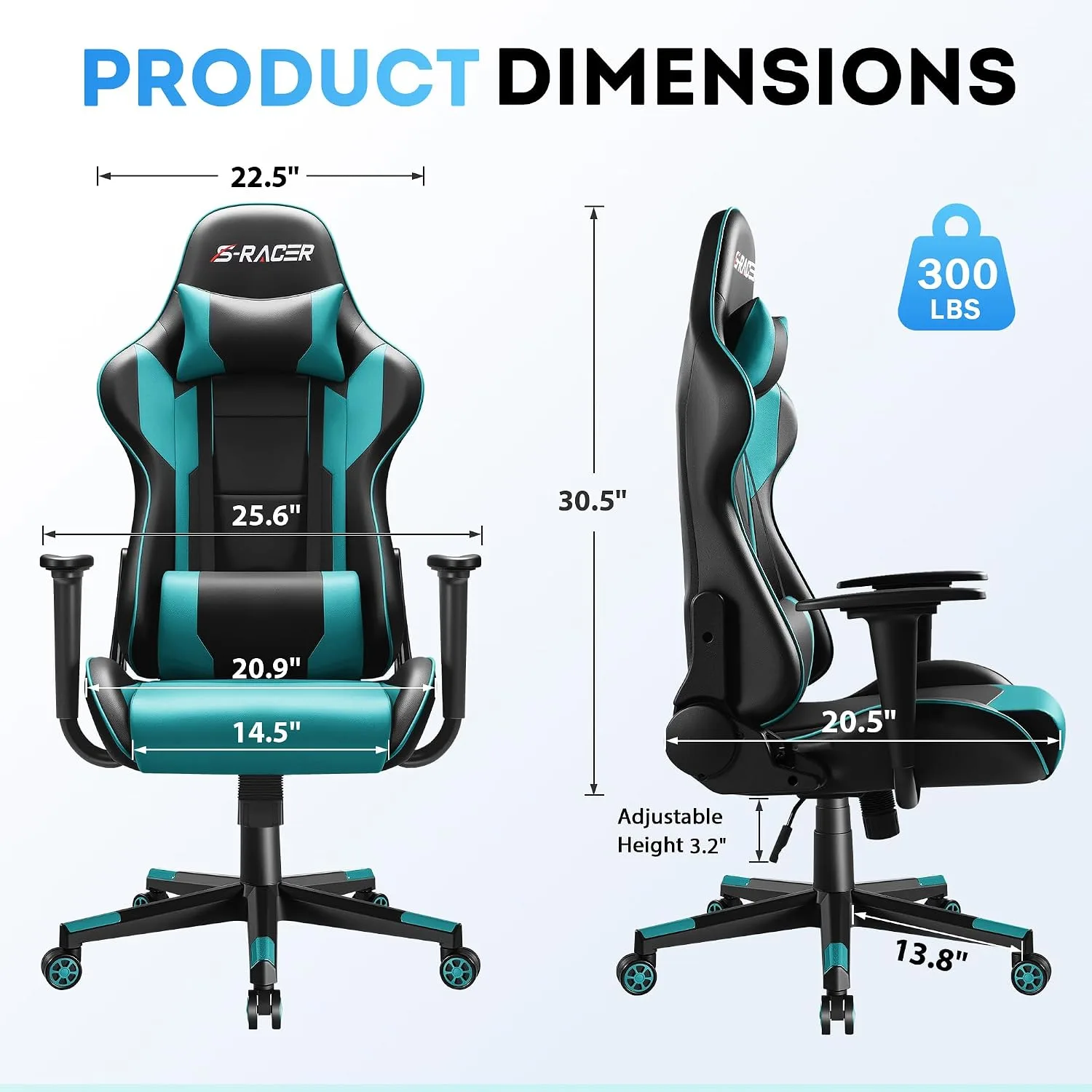 Homall Gaming Chair, Office Chair High Back Computer Chair Leather Desk Chair Racing Executive Ergonomic Adjustable Swivel Task Chair with Headrest and Lumbar Support(Cyan)