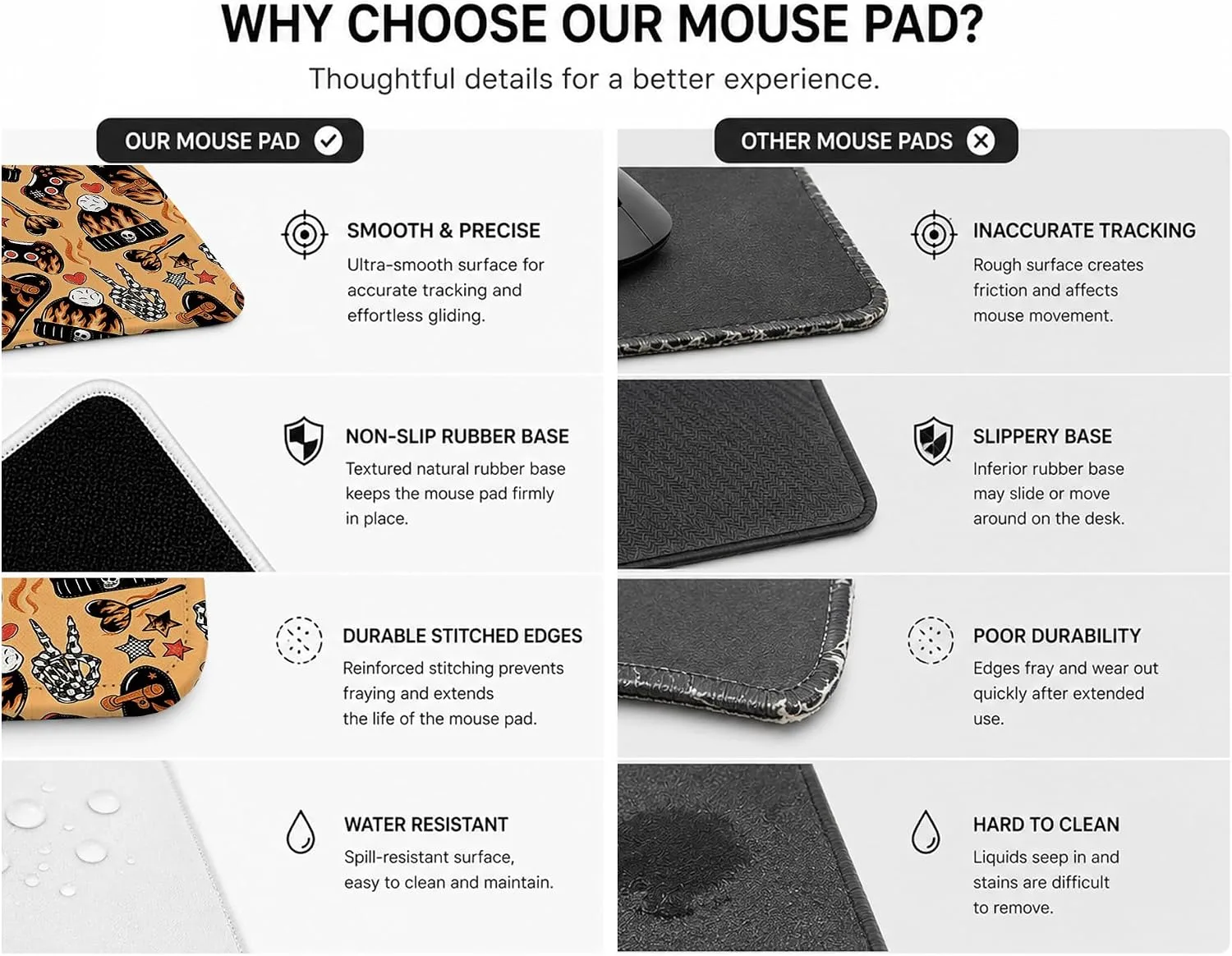 Skateboard Flame Mouse Pad with Non-Slip Rubber Base, Small Gaming Mouse Pad, Stitched Edges, Smooth Surface for Computer, Laptop, Gaming, Office and Home,9.4 x 7.9 Inch