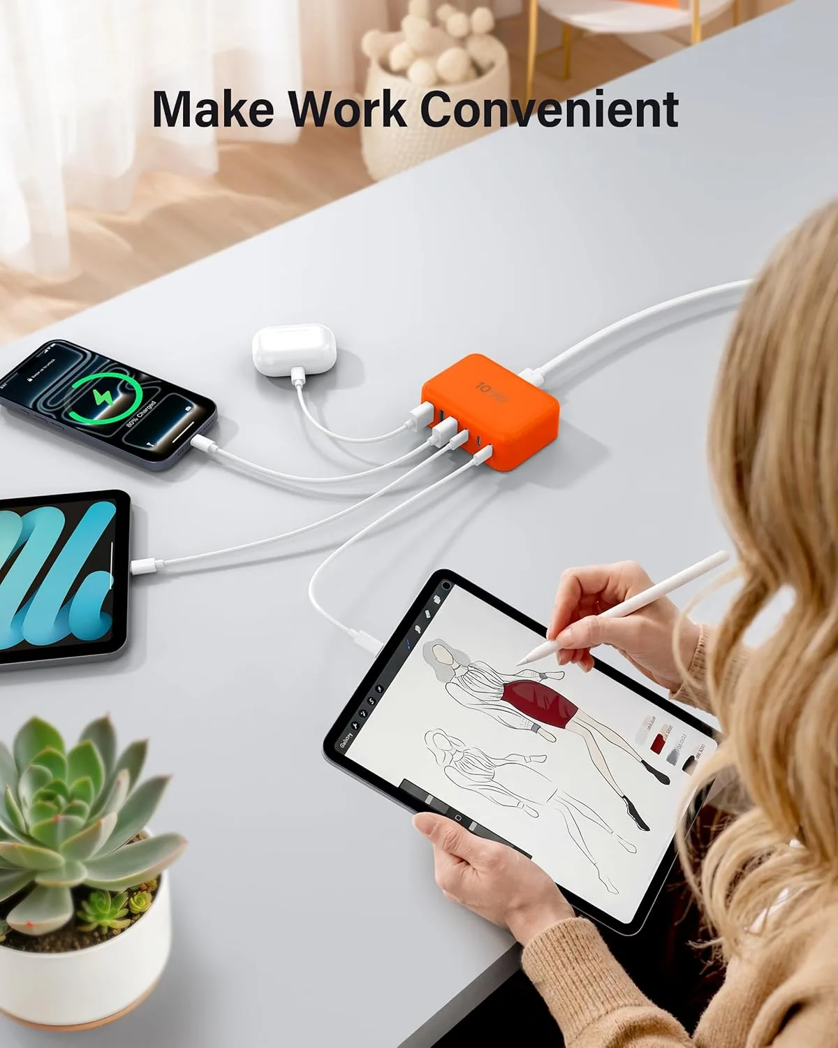 USB Fast Charger Block 50% Smaller 100W Max 6-Port GaN USB Charging Station
