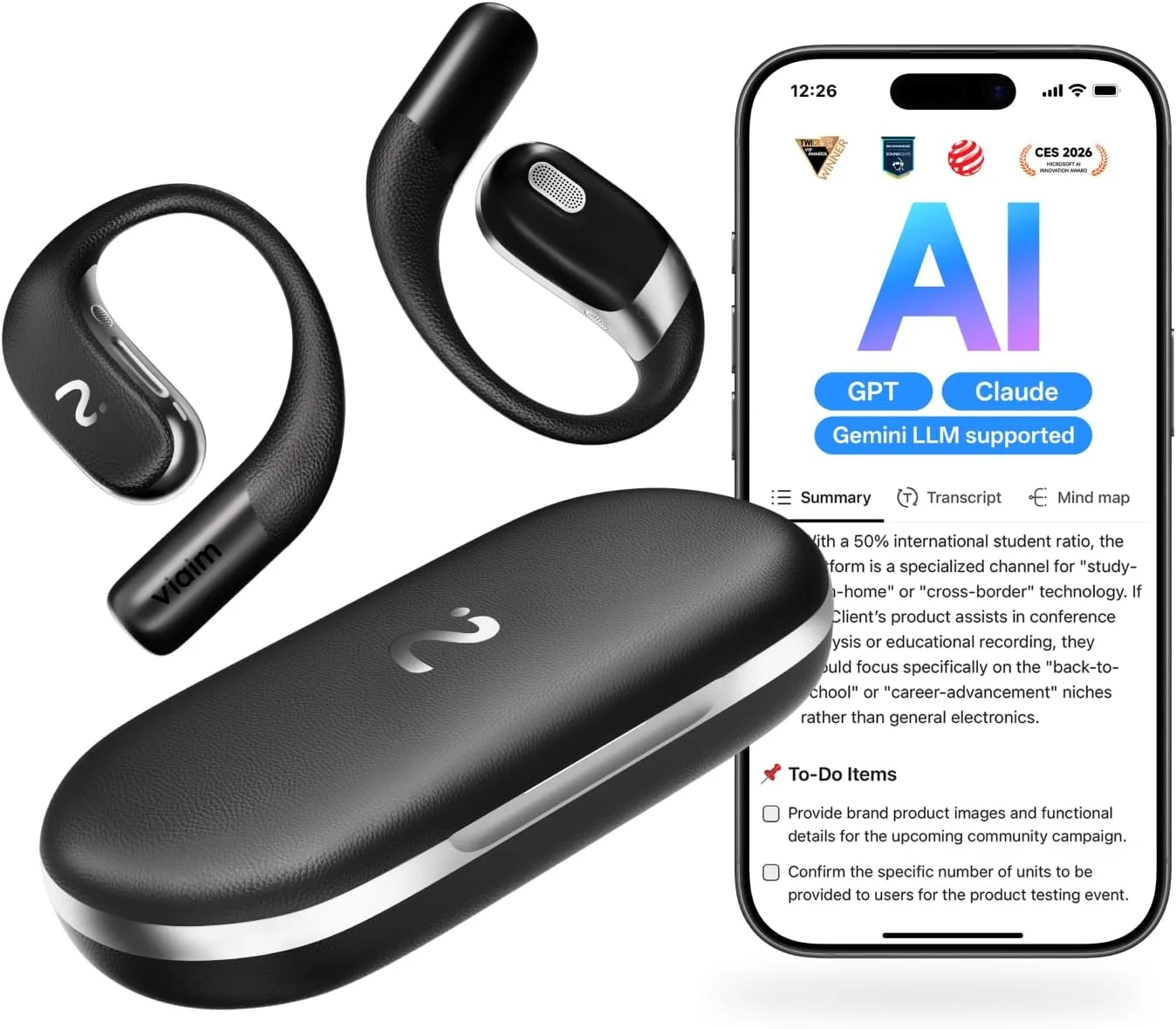 OpenNote Open-Ear AI Note Taker and Voice Recorder Earbuds
