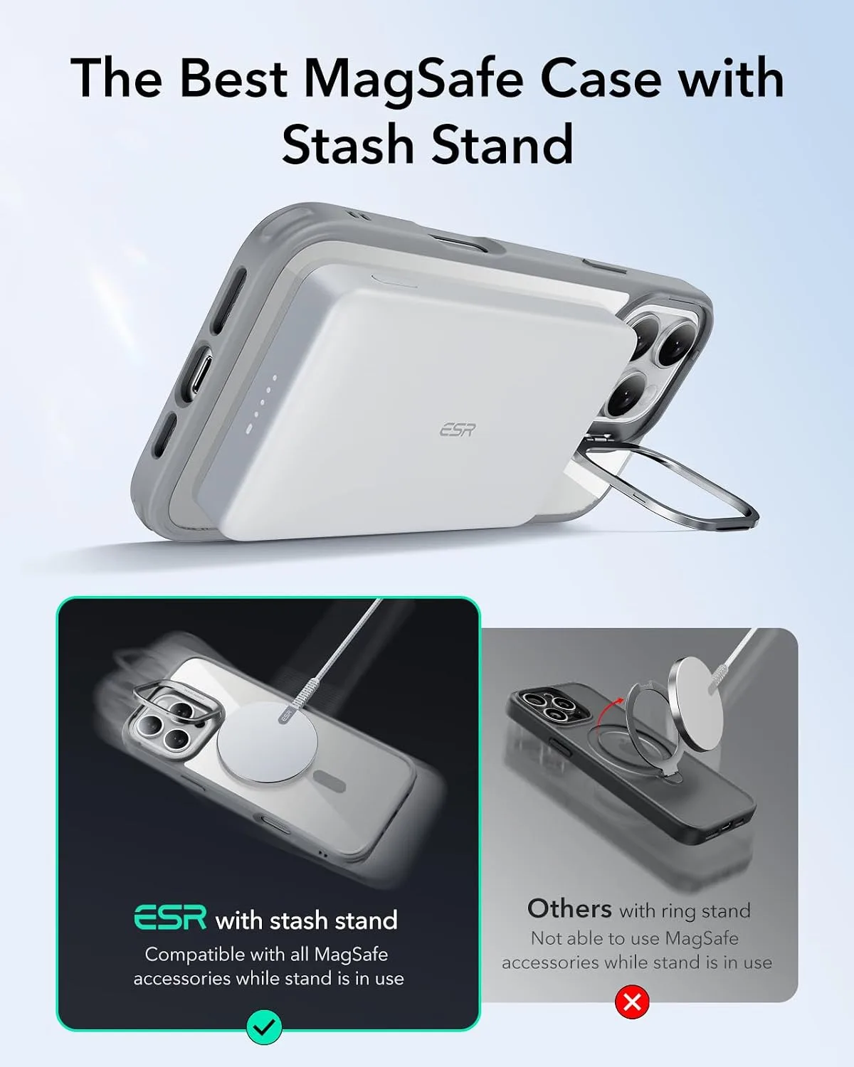 ESR for iPhone 16 Pro Max Case with Stand, for MagSafe, Clear Grey