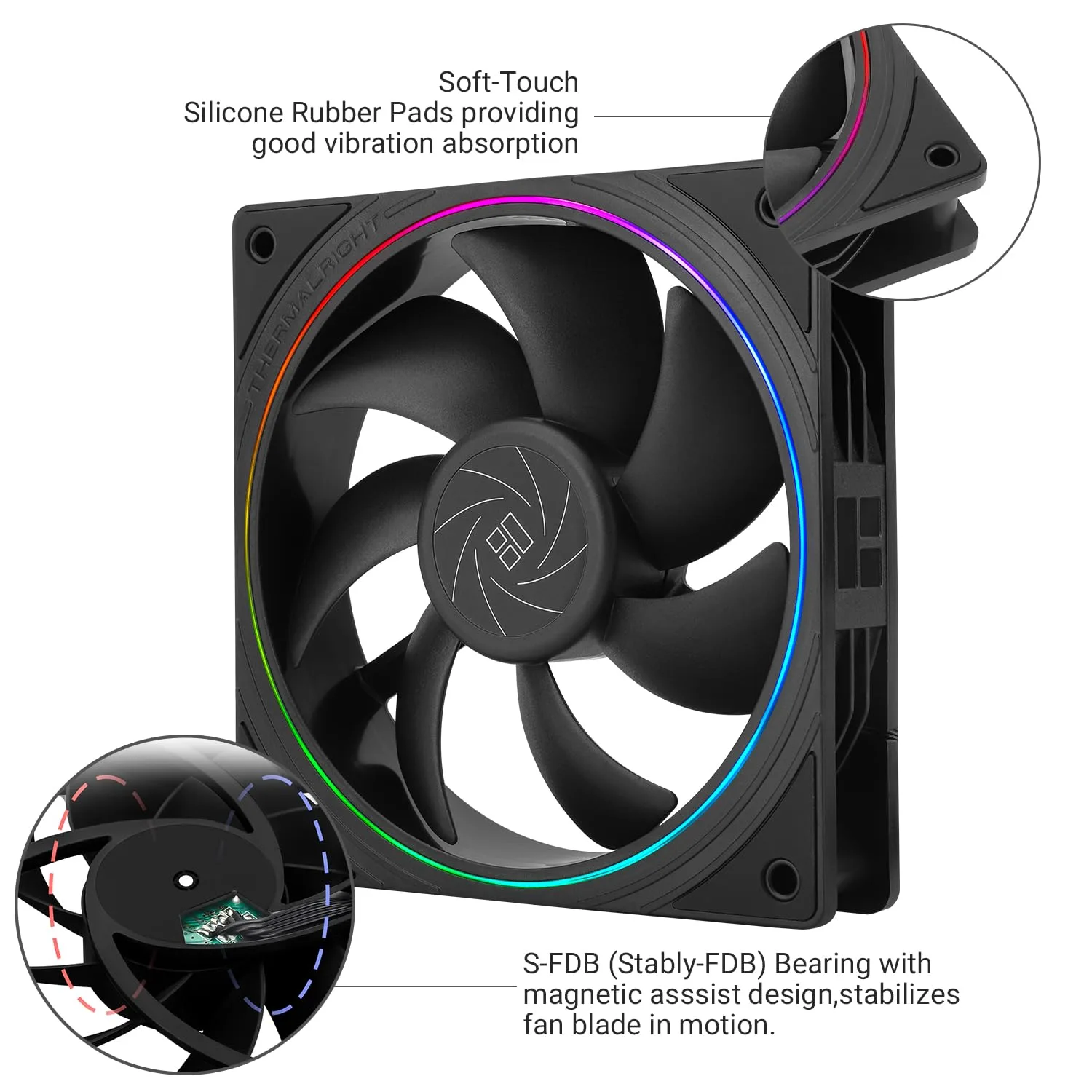 Thermalright TL-S12 CPU Fan 120mm Case Cooler Fan Comes with ARGB Lighting Effect,PC PWM Silent Computer Fan with 1500RPM Speed, CPU Cooling Fan Black(Black,3-Pack)
