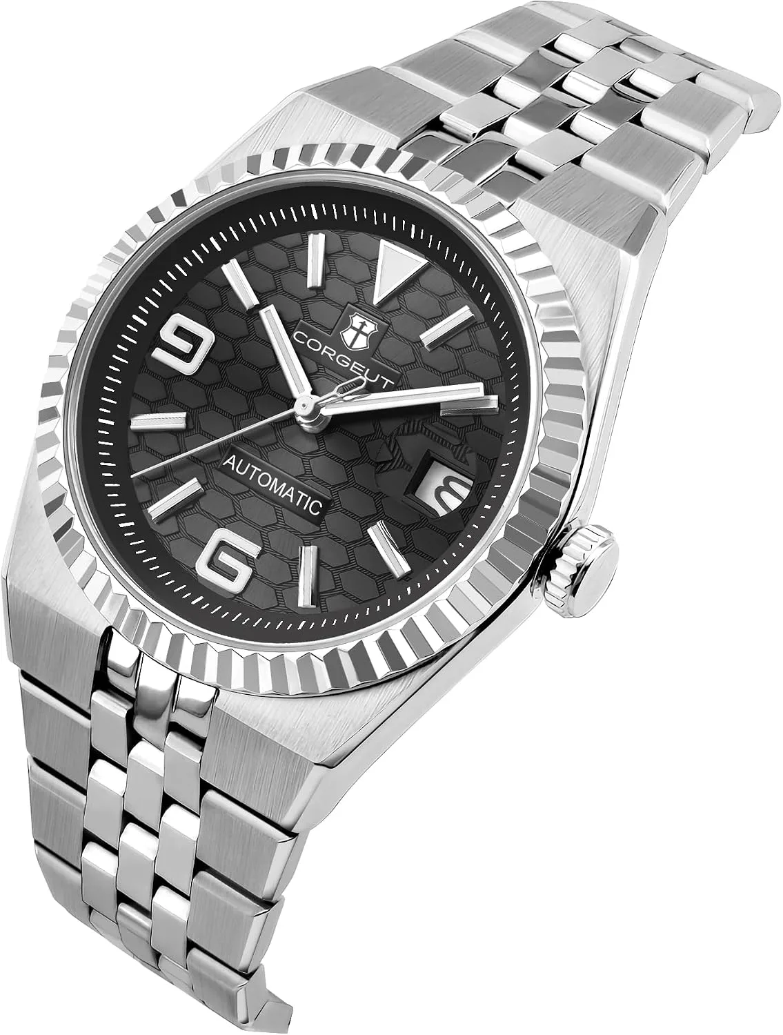 Corgeut Automatic Diver Watch for Men - 40mm Sapphire Crystal, 100M Water Resistant, Luminous Honeycomb Dial, Japanese Mechanical Movement, Stainless Steel