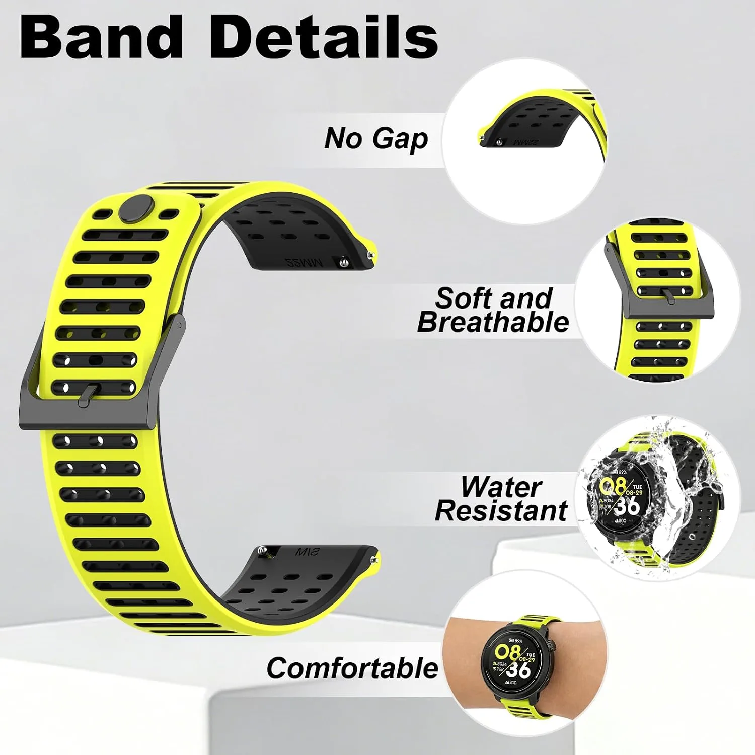 Silicone Replacement Bands Compatible with COROS PACE 3/4/Pro, COROS APEX PRO/2 Pro/APEX 46 MM/4 42MM, Soft & Breathable Smartwatch Straps for Women and Men