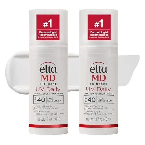 EltaMD UV Daily Untinted Face Sunscreen Moisturizer, SPF 40, 1.7 oz 2-Pack