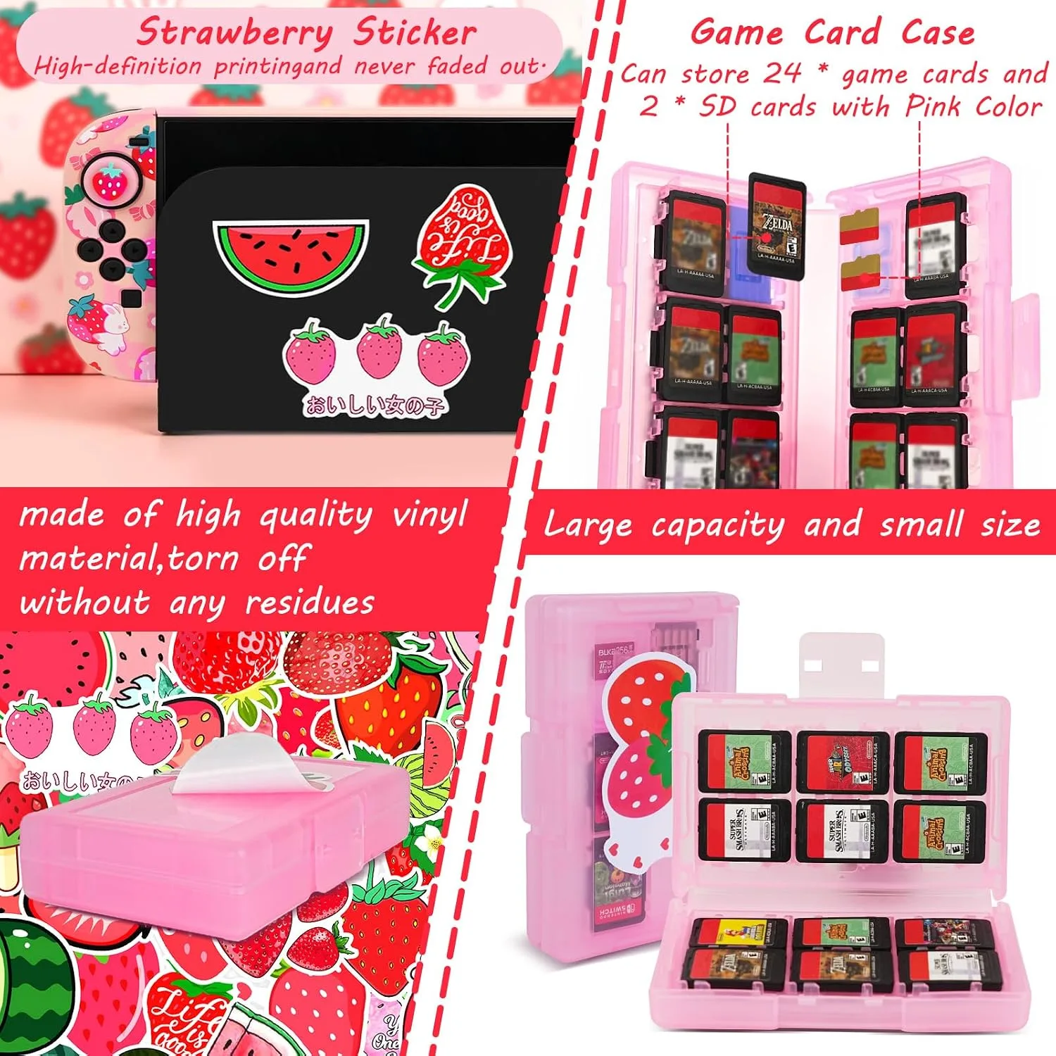 TIKOdirect Carrying Case for Switch 2, Cute Portable Bag Accessories with Soft Protective Case, Screen Protectors and Thumb Grip caps, Game Card Case 7in1, Pink Rabbit