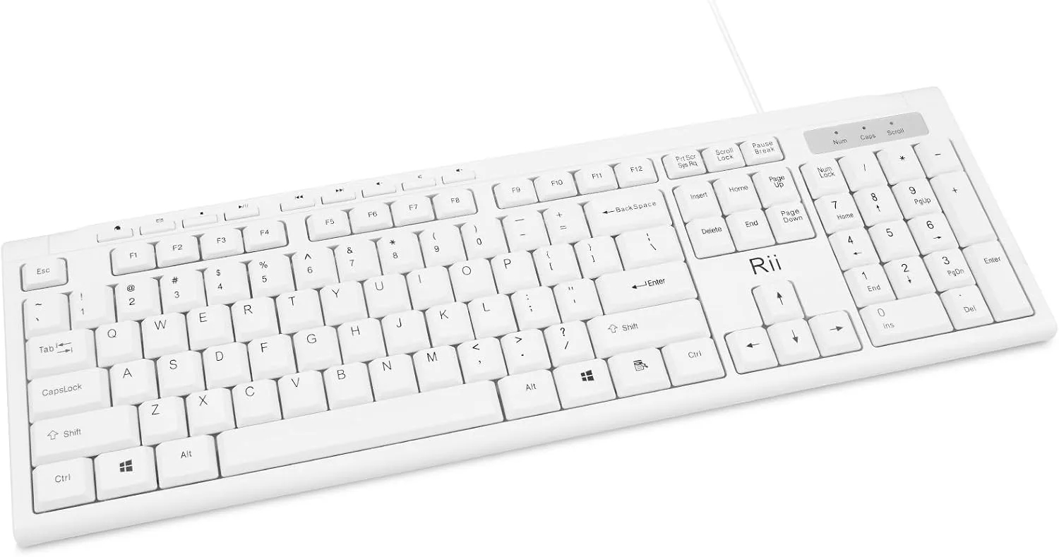 Rii RK907 Ultra-Slim Compact USB Wired Keyboard for MAC and PC-White