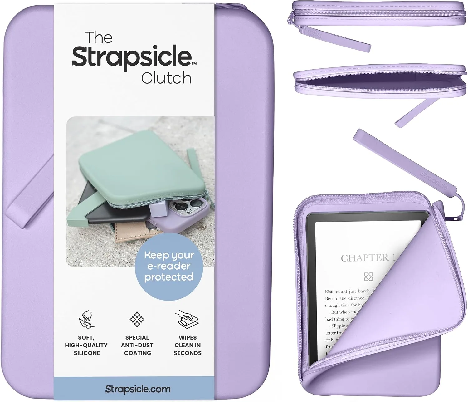 Strapsicle Silicone Clutch Bag for Your e-Reader and More - Lilac